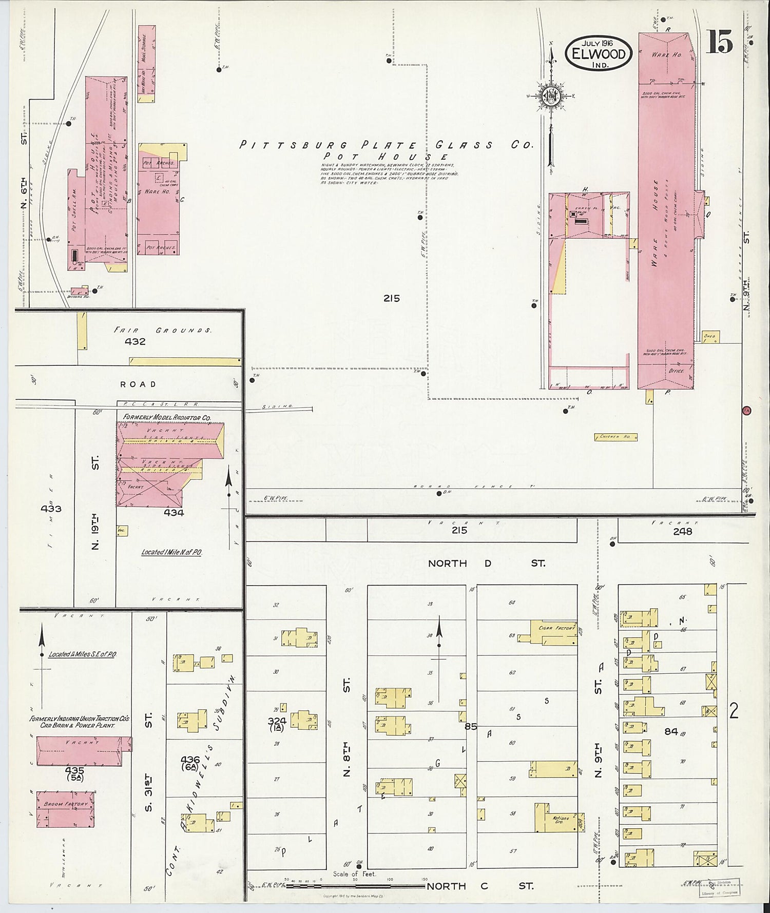 This old map of Elwood, Madison County, Indiana was created by Sanborn Map Company in 1916