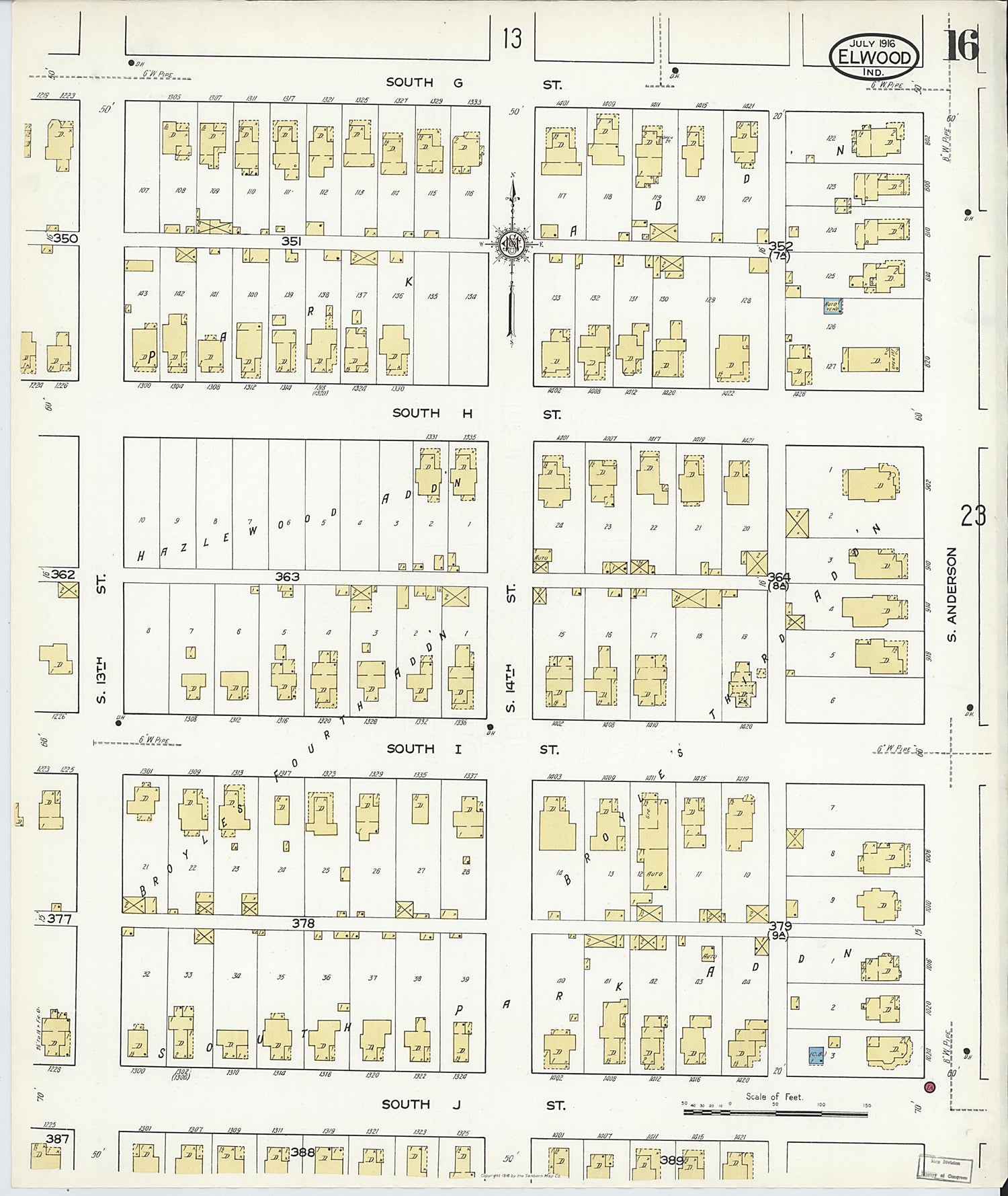 This old map of Elwood, Madison County, Indiana was created by Sanborn Map Company in 1916