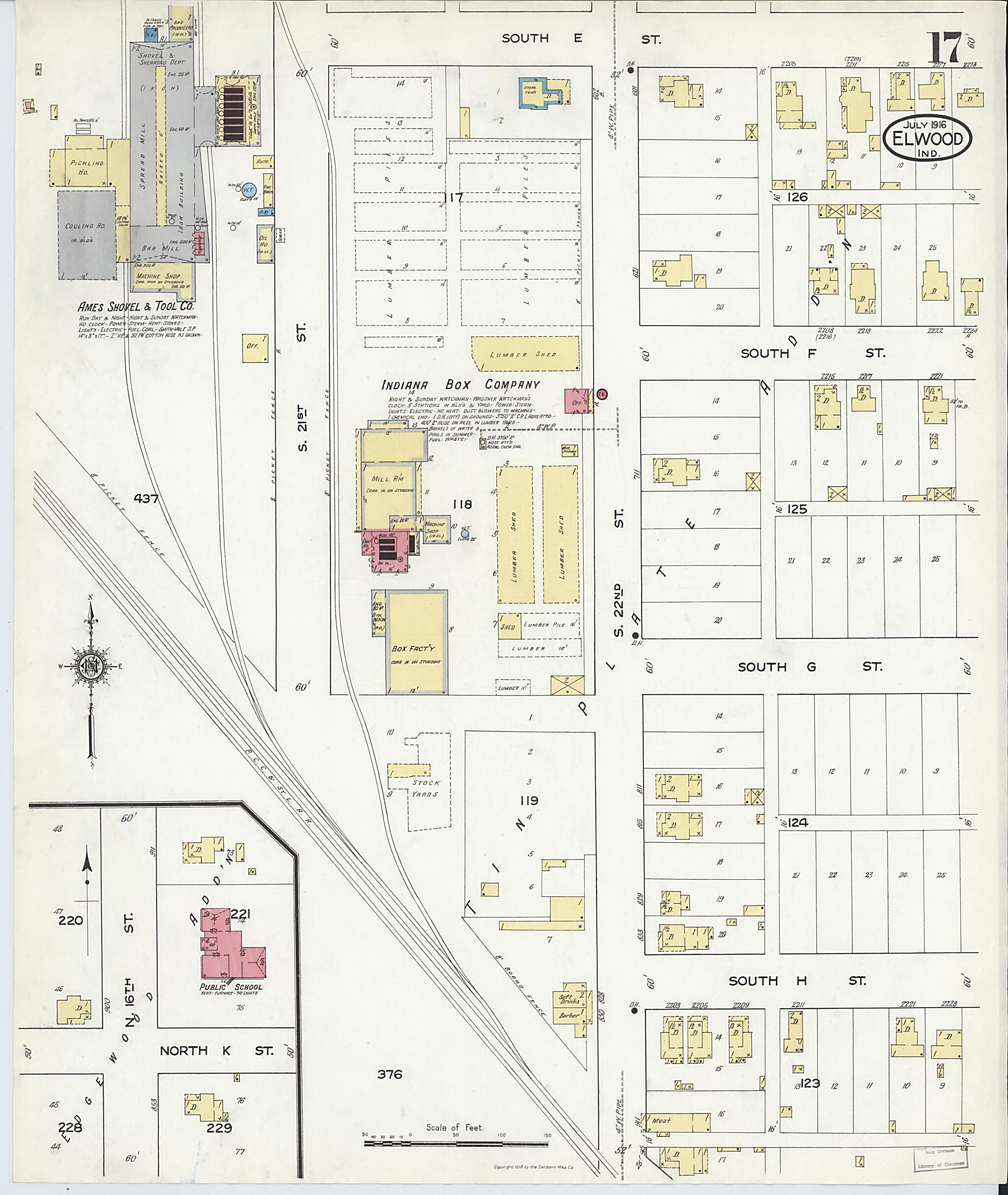 This old map of Elwood, Madison County, Indiana was created by Sanborn Map Company in 1916