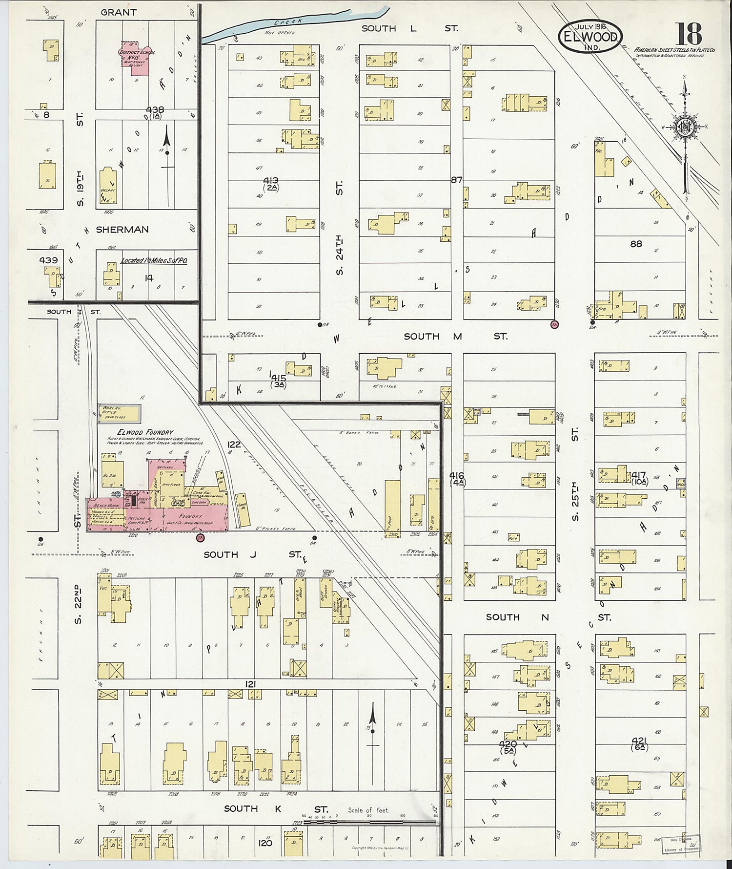 This old map of Elwood, Madison County, Indiana was created by Sanborn Map Company in 1916