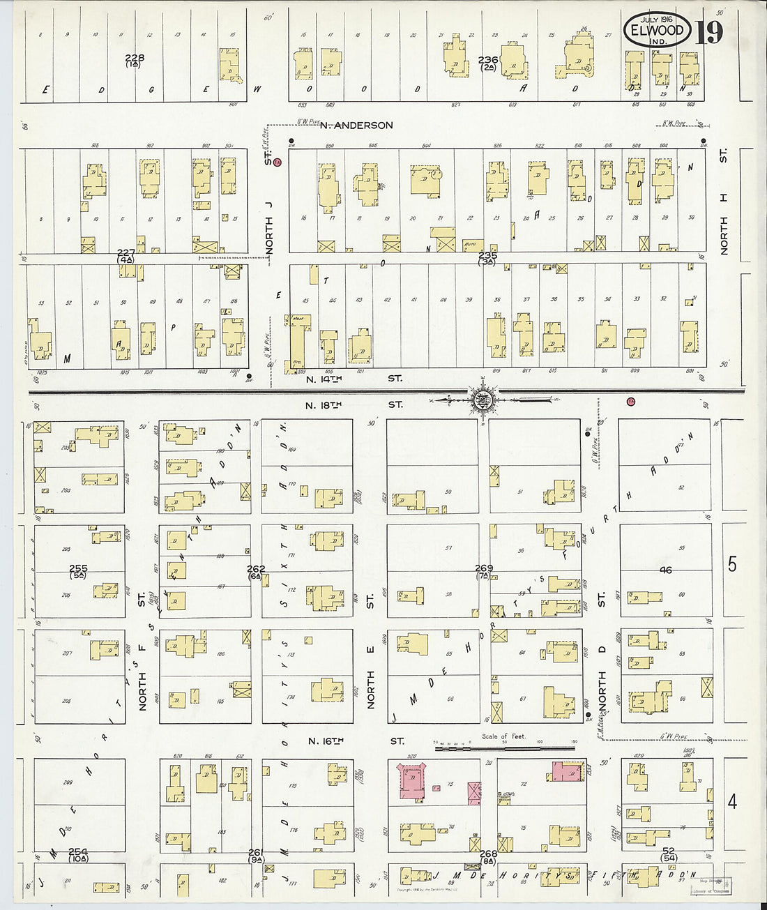 This old map of Elwood, Madison County, Indiana was created by Sanborn Map Company in 1916