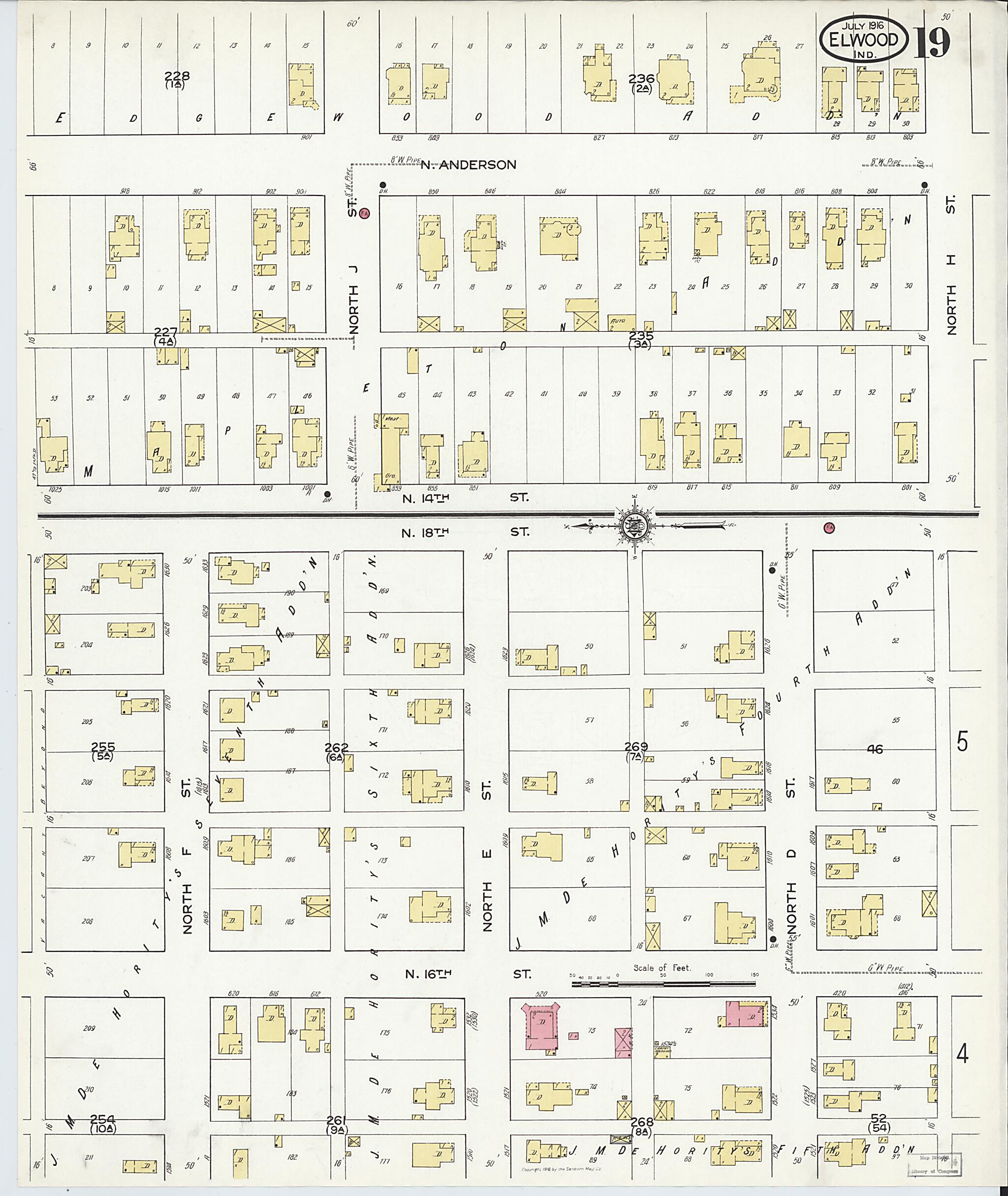 This old map of Elwood, Madison County, Indiana was created by Sanborn Map Company in 1916