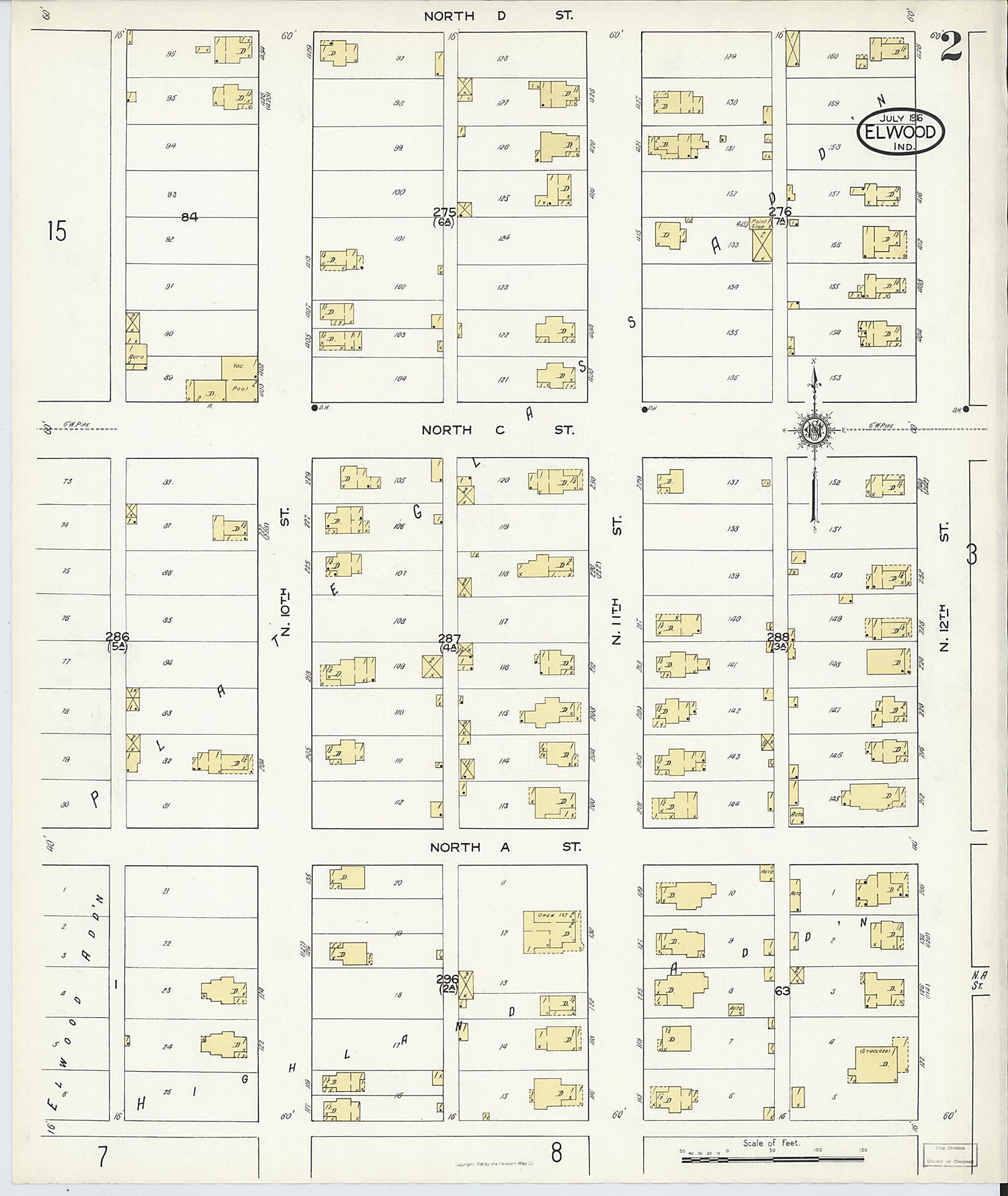 This old map of Elwood, Madison County, Indiana was created by Sanborn Map Company in 1916