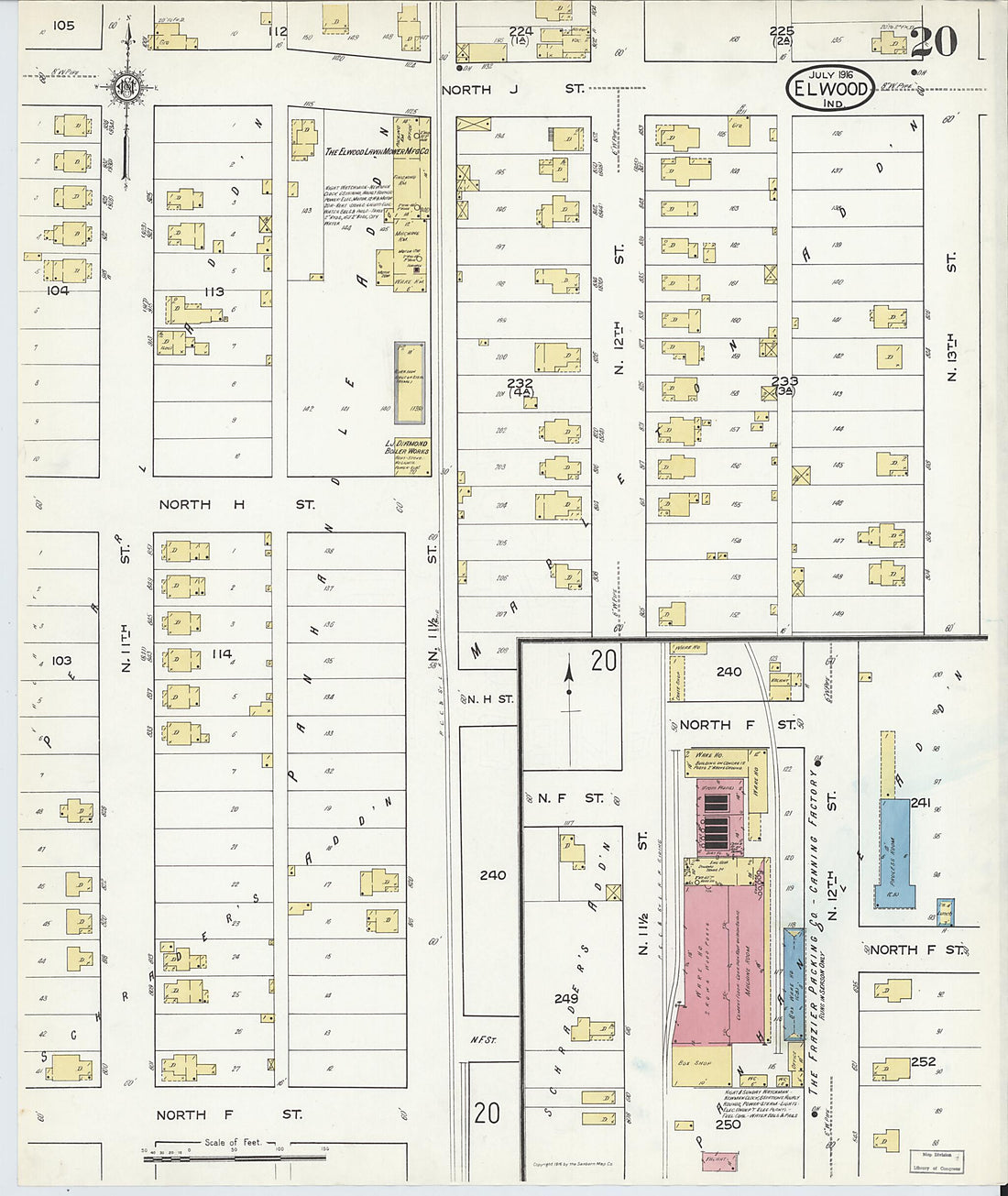 This old map of Elwood, Madison County, Indiana was created by Sanborn Map Company in 1916