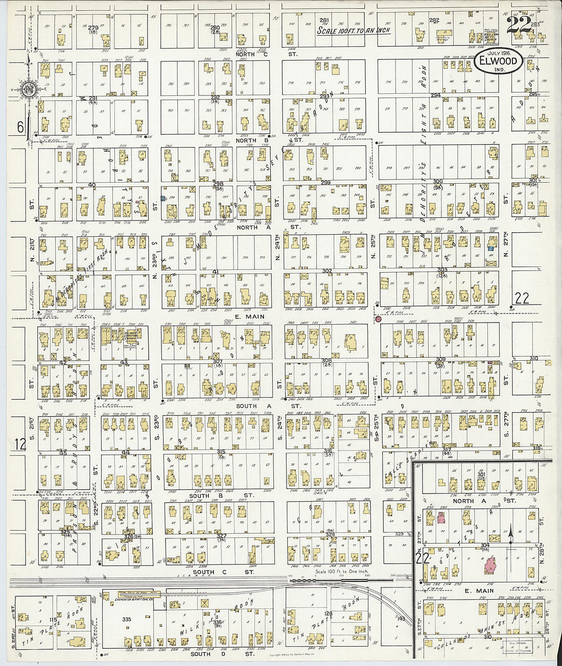 This old map of Elwood, Madison County, Indiana was created by Sanborn Map Company in 1916