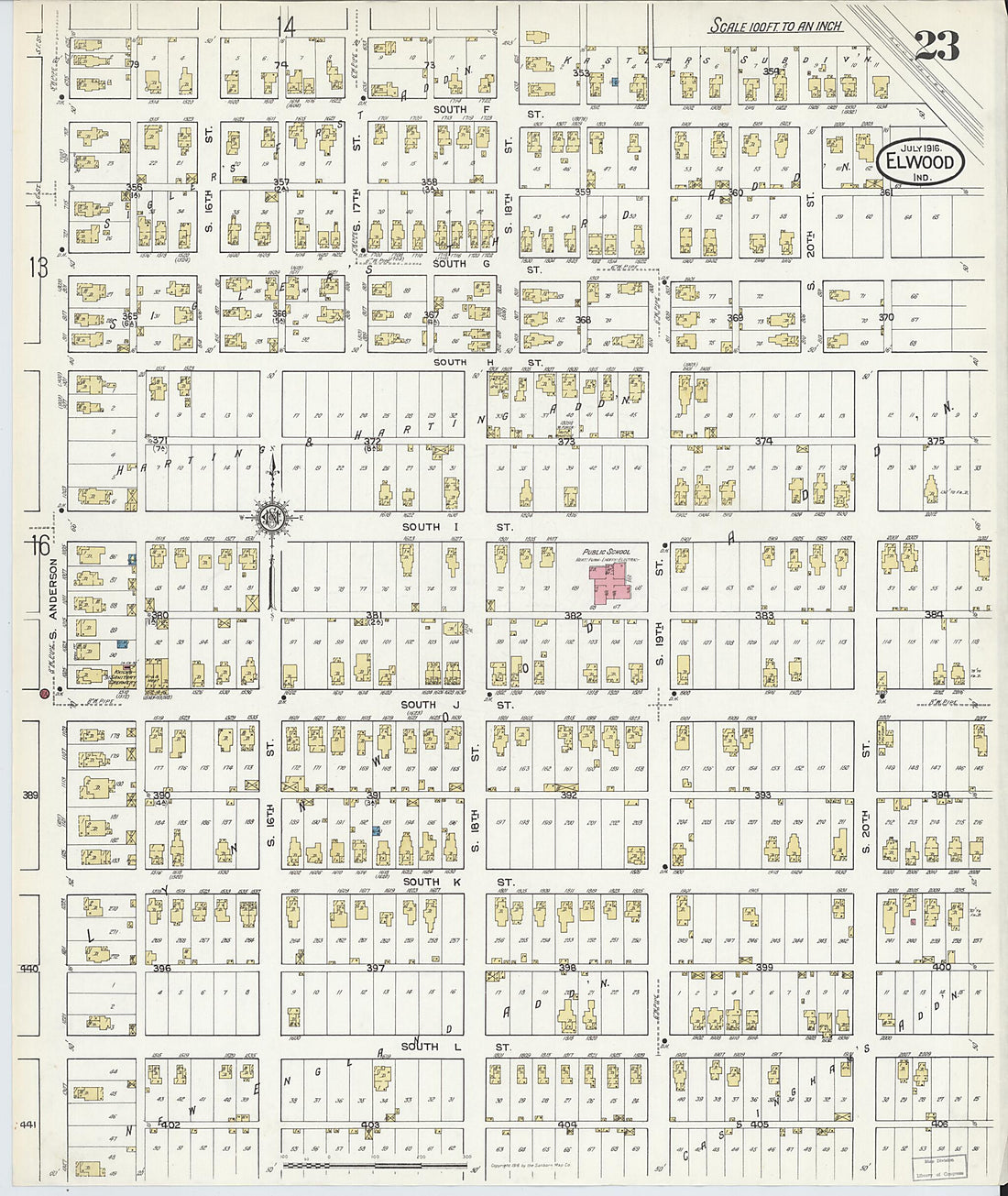 This old map of Elwood, Madison County, Indiana was created by Sanborn Map Company in 1916