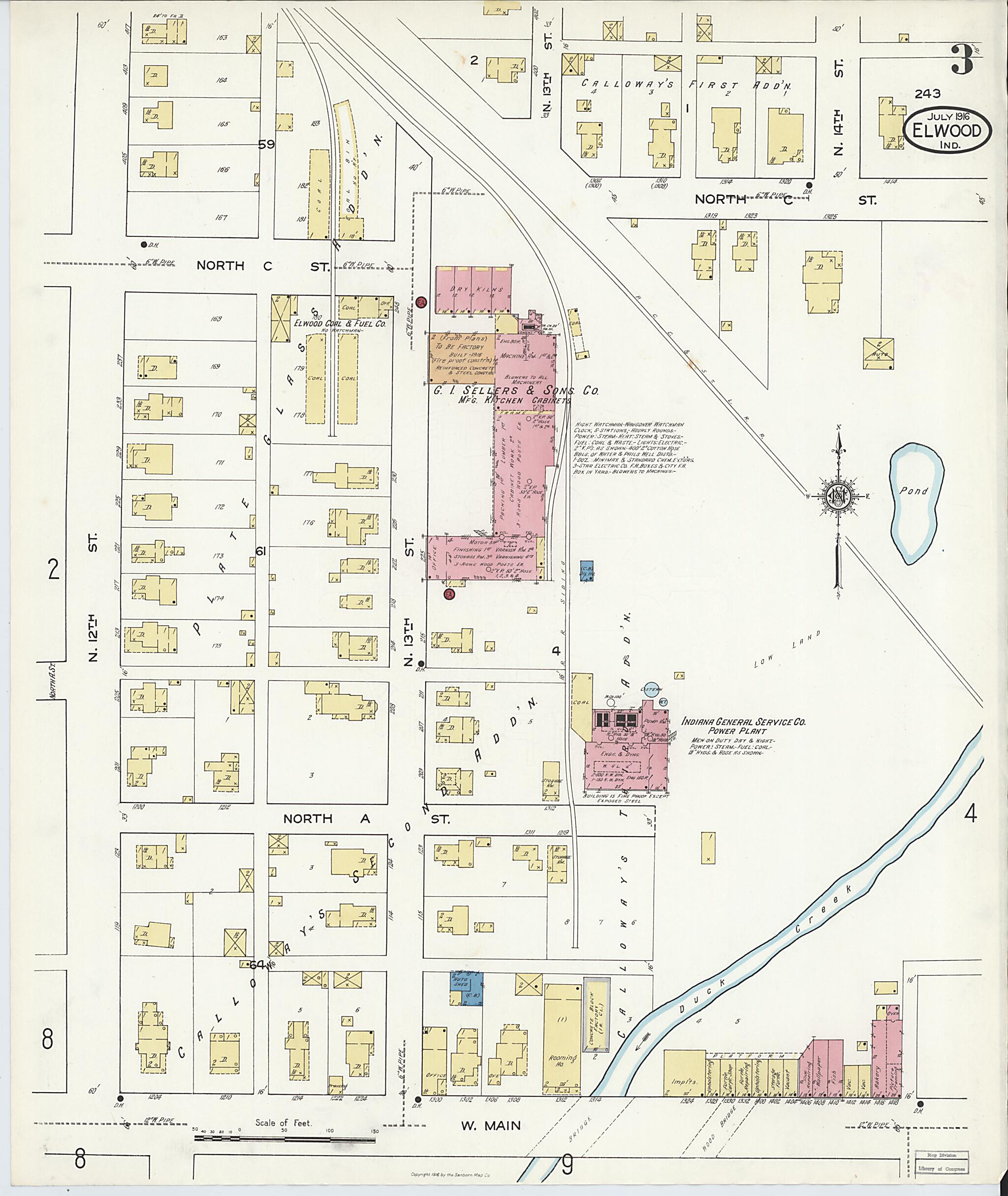 This old map of Elwood, Madison County, Indiana was created by Sanborn Map Company in 1916