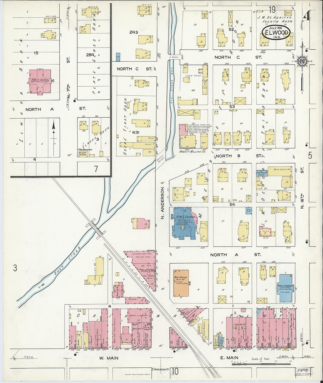 This old map of Elwood, Madison County, Indiana was created by Sanborn Map Company in 1916