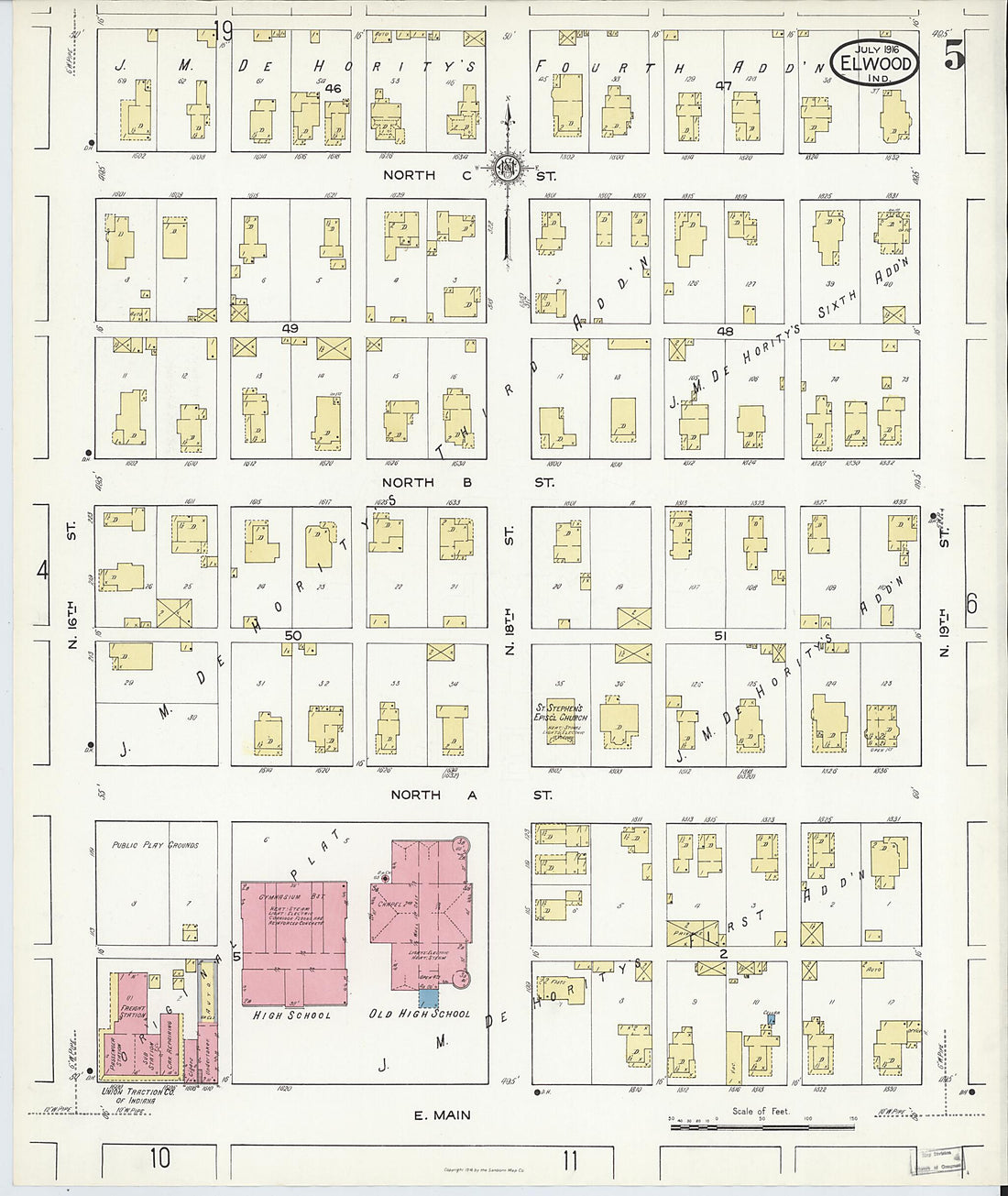 This old map of Elwood, Madison County, Indiana was created by Sanborn Map Company in 1916