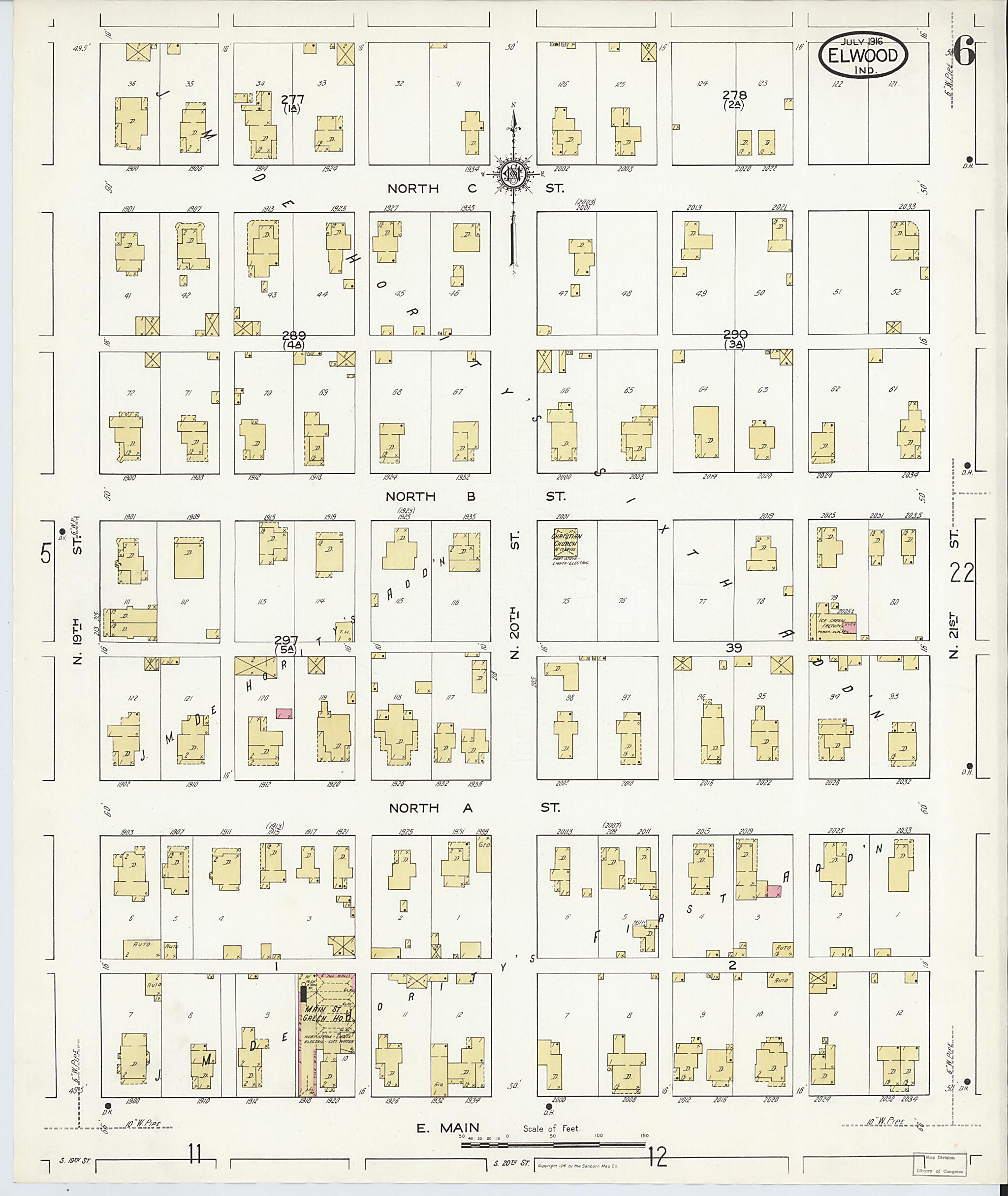 This old map of Elwood, Madison County, Indiana was created by Sanborn Map Company in 1916