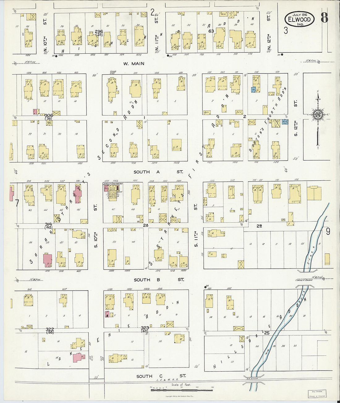 This old map of Elwood, Madison County, Indiana was created by Sanborn Map Company in 1916