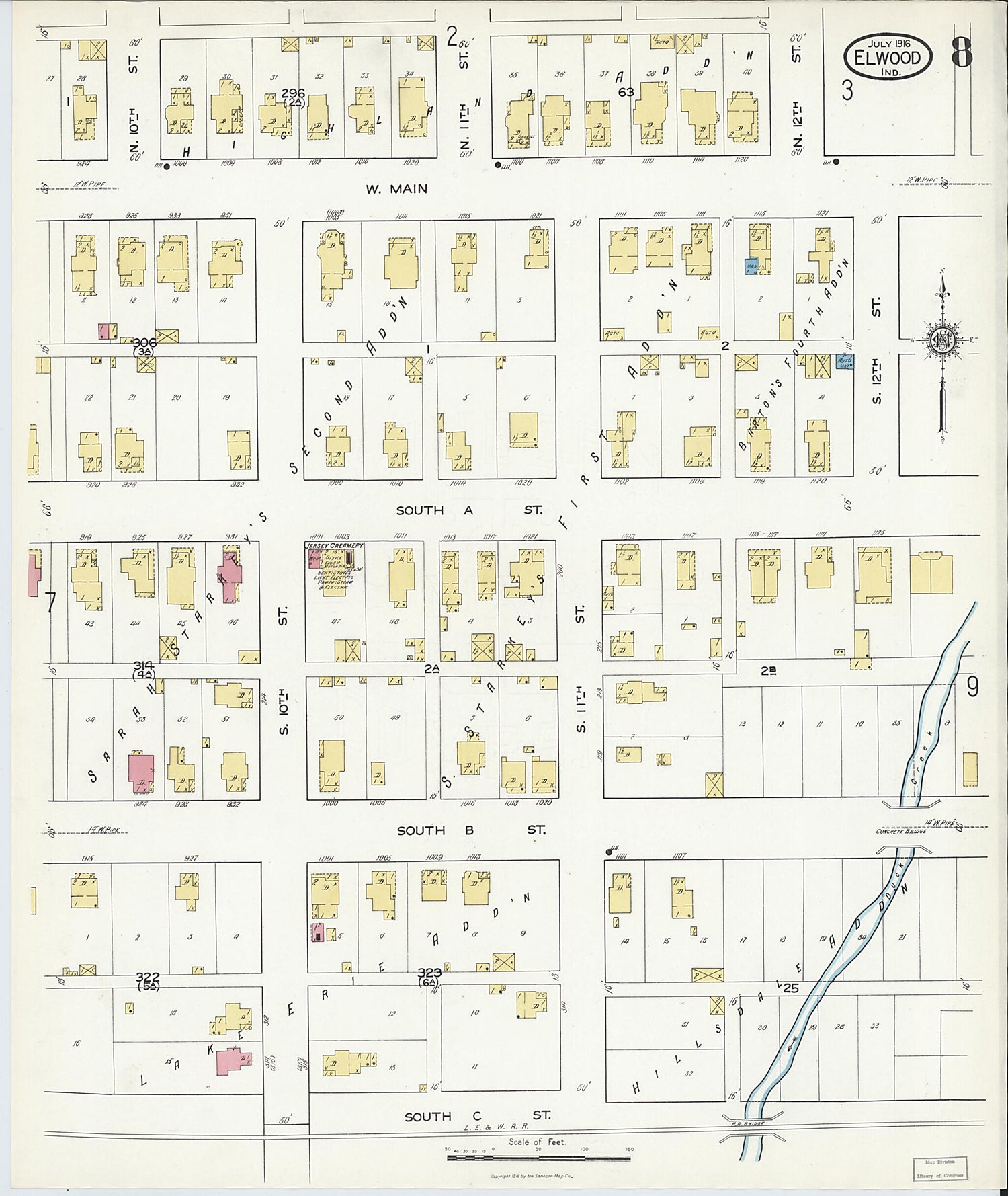 This old map of Elwood, Madison County, Indiana was created by Sanborn Map Company in 1916