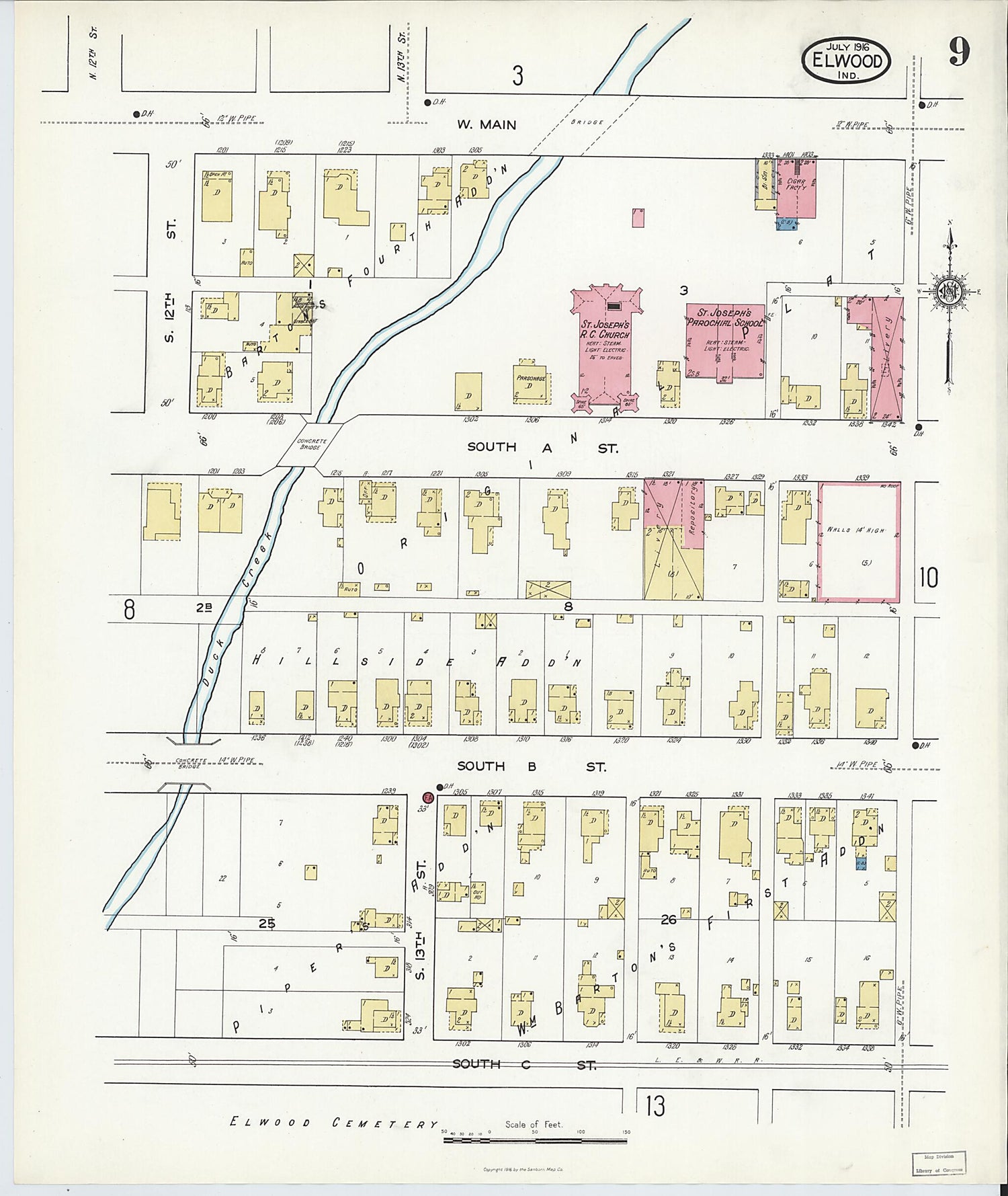 This old map of Elwood, Madison County, Indiana was created by Sanborn Map Company in 1916