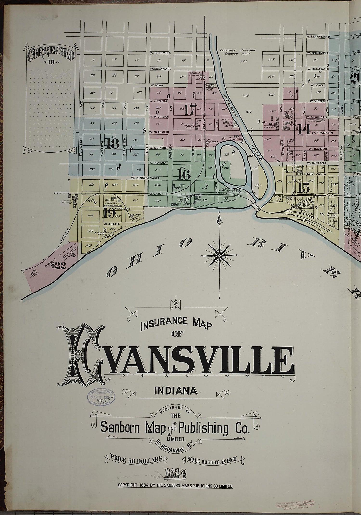 This old map of Evansville, Vanderburgh County, Indiana was created by Sanborn Map Company in 1884