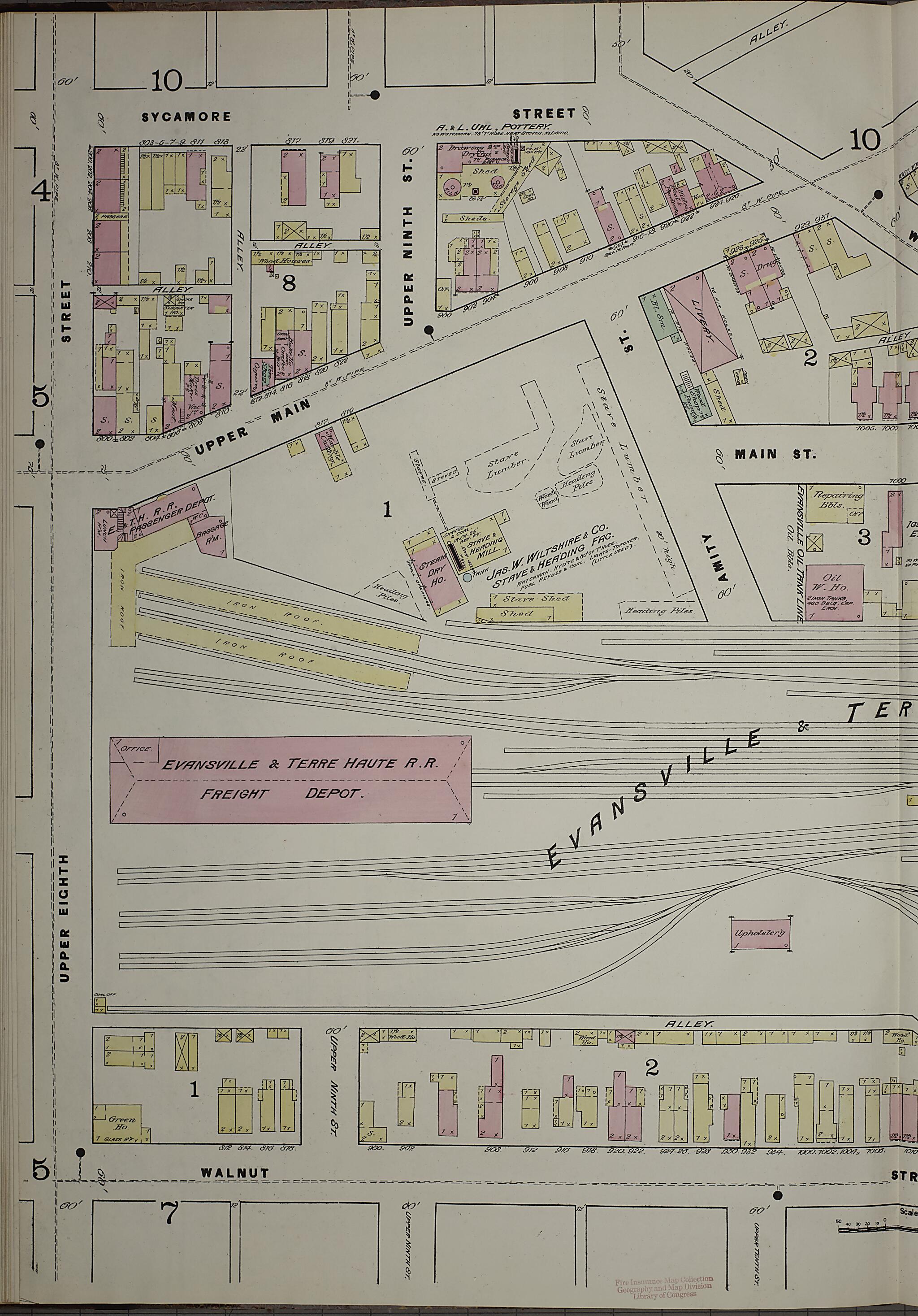 This old map of Evansville, Vanderburgh County, Indiana was created by Sanborn Map Company in 1884