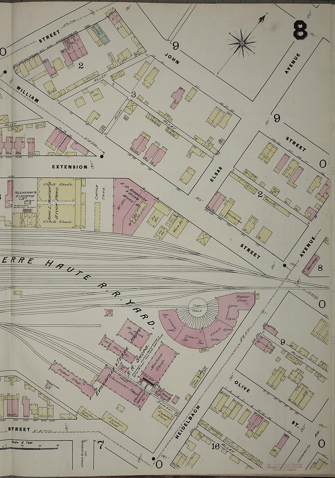 This old map of Evansville, Vanderburgh County, Indiana was created by Sanborn Map Company in 1884