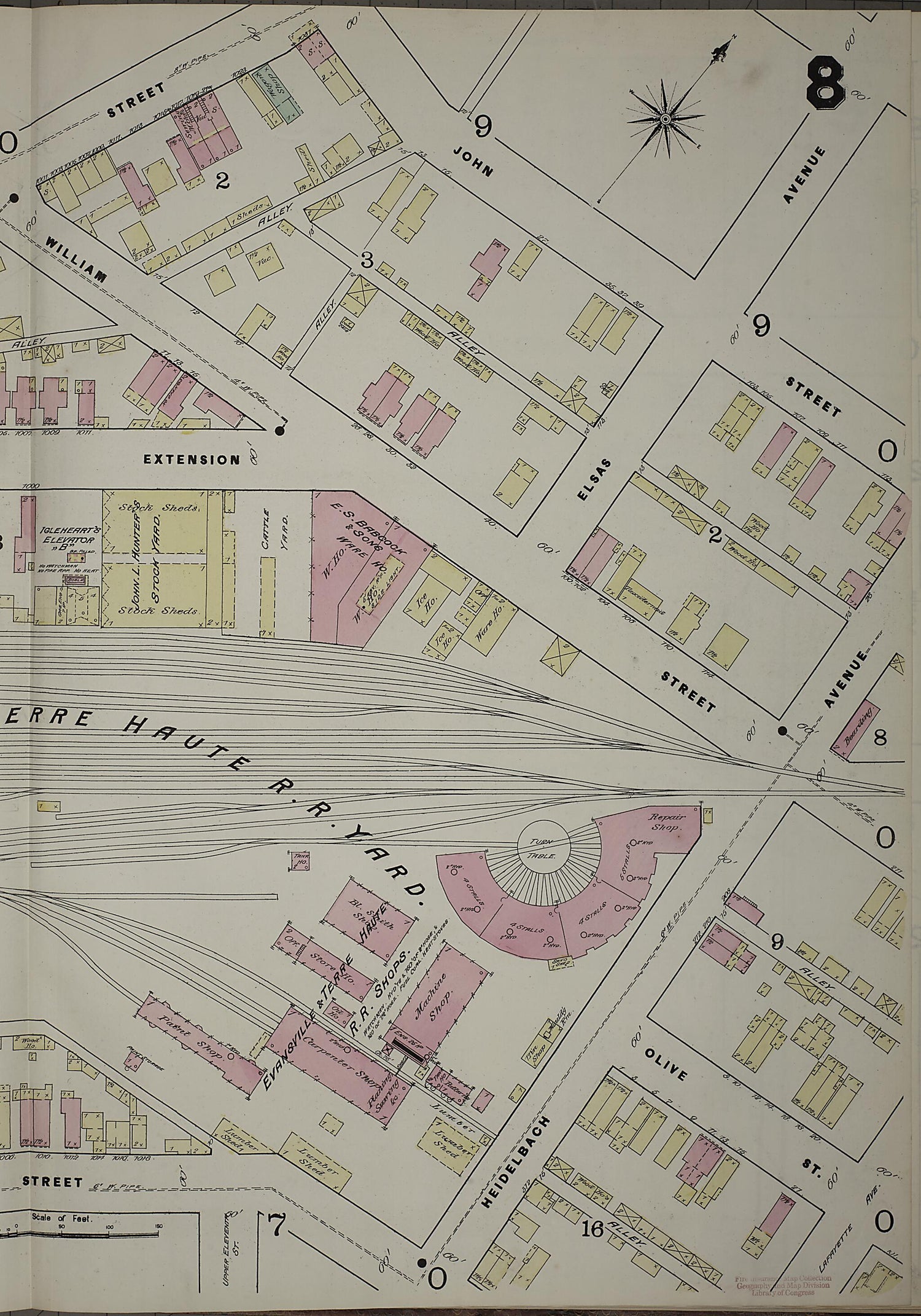 This old map of Evansville, Vanderburgh County, Indiana was created by Sanborn Map Company in 1884