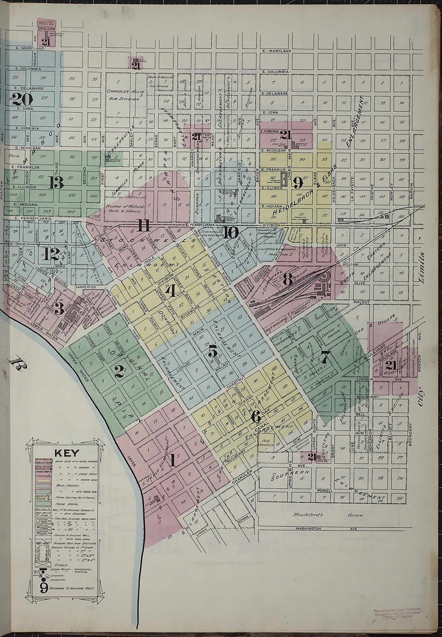 This old map of Evansville, Vanderburgh County, Indiana was created by Sanborn Map Company in 1884