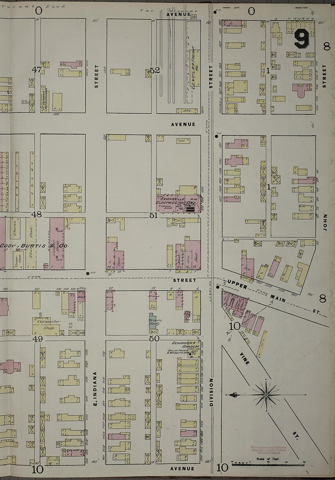 This old map of Evansville, Vanderburgh County, Indiana was created by Sanborn Map Company in 1884