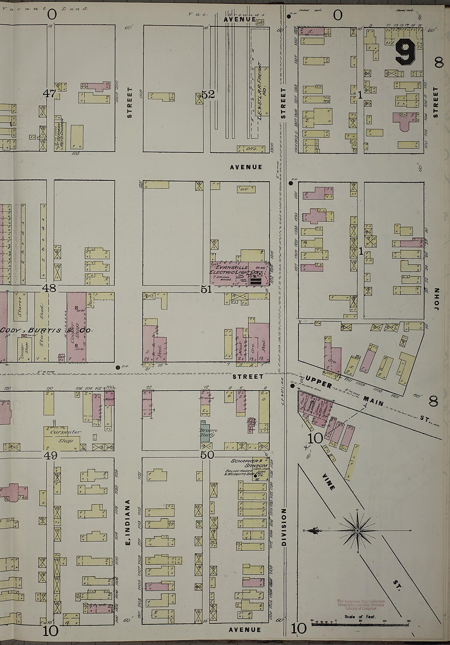 This old map of Evansville, Vanderburgh County, Indiana was created by Sanborn Map Company in 1884