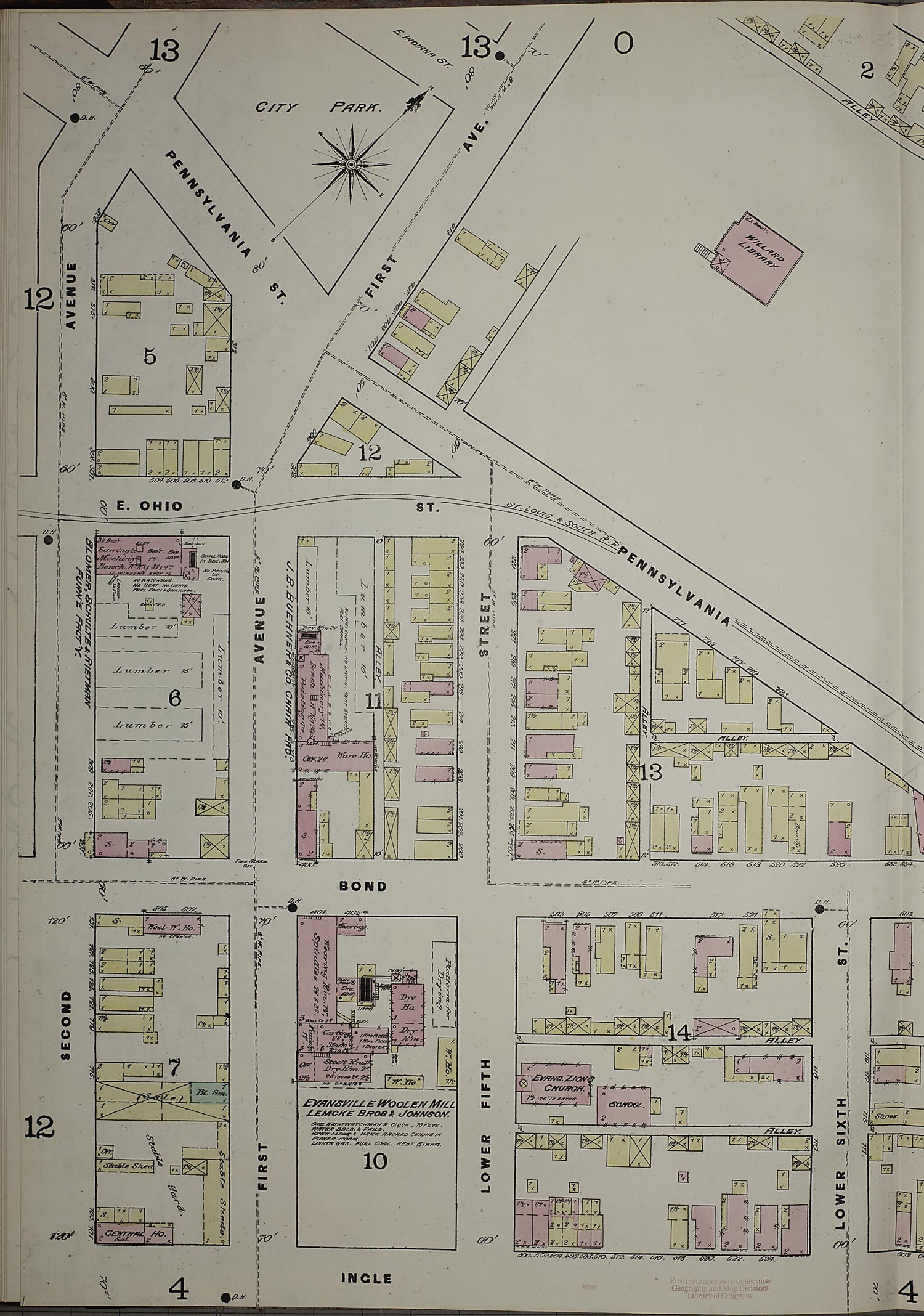 This old map of Evansville, Vanderburgh County, Indiana was created by Sanborn Map Company in 1884