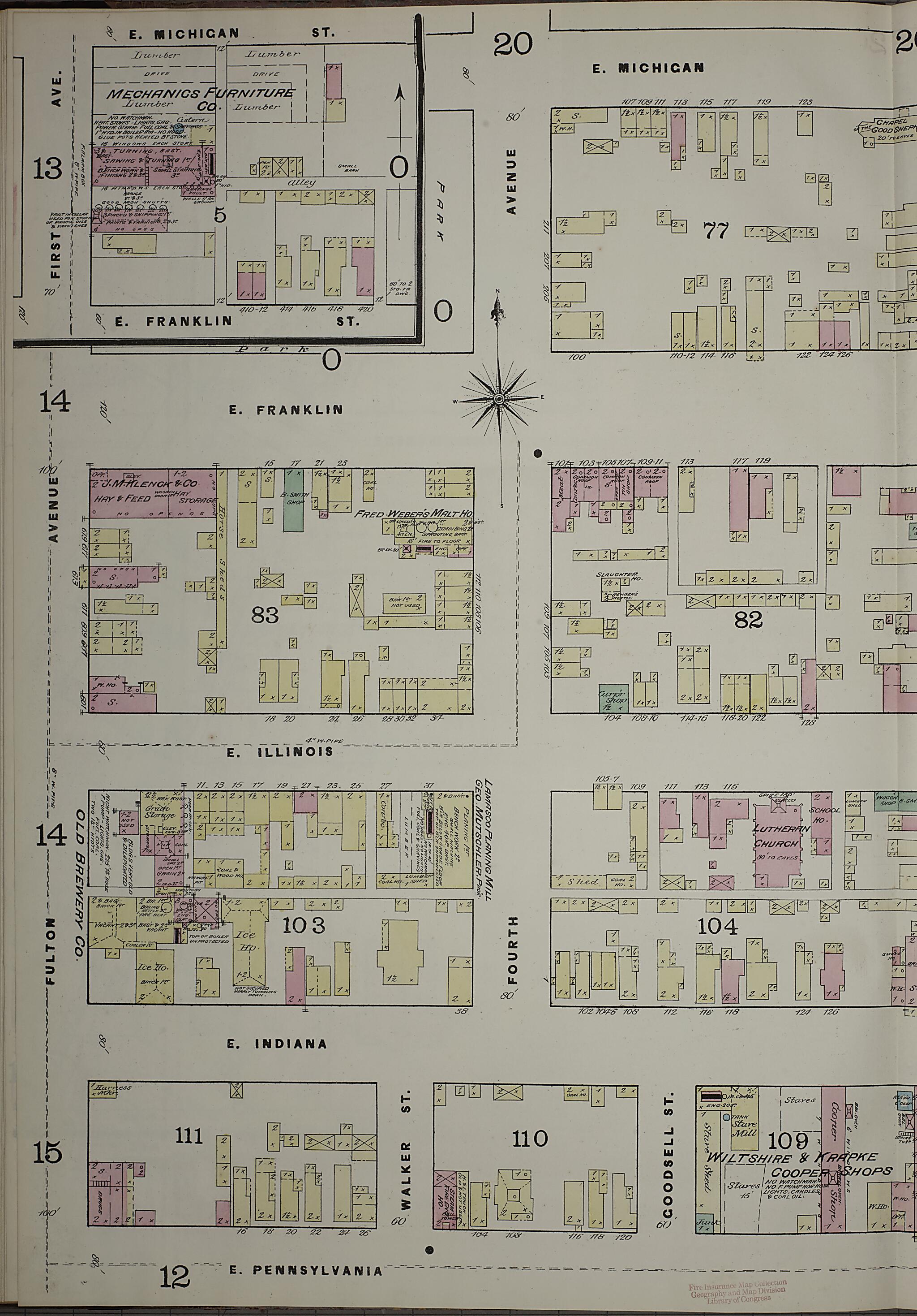 This old map of Evansville, Vanderburgh County, Indiana was created by Sanborn Map Company in 1884