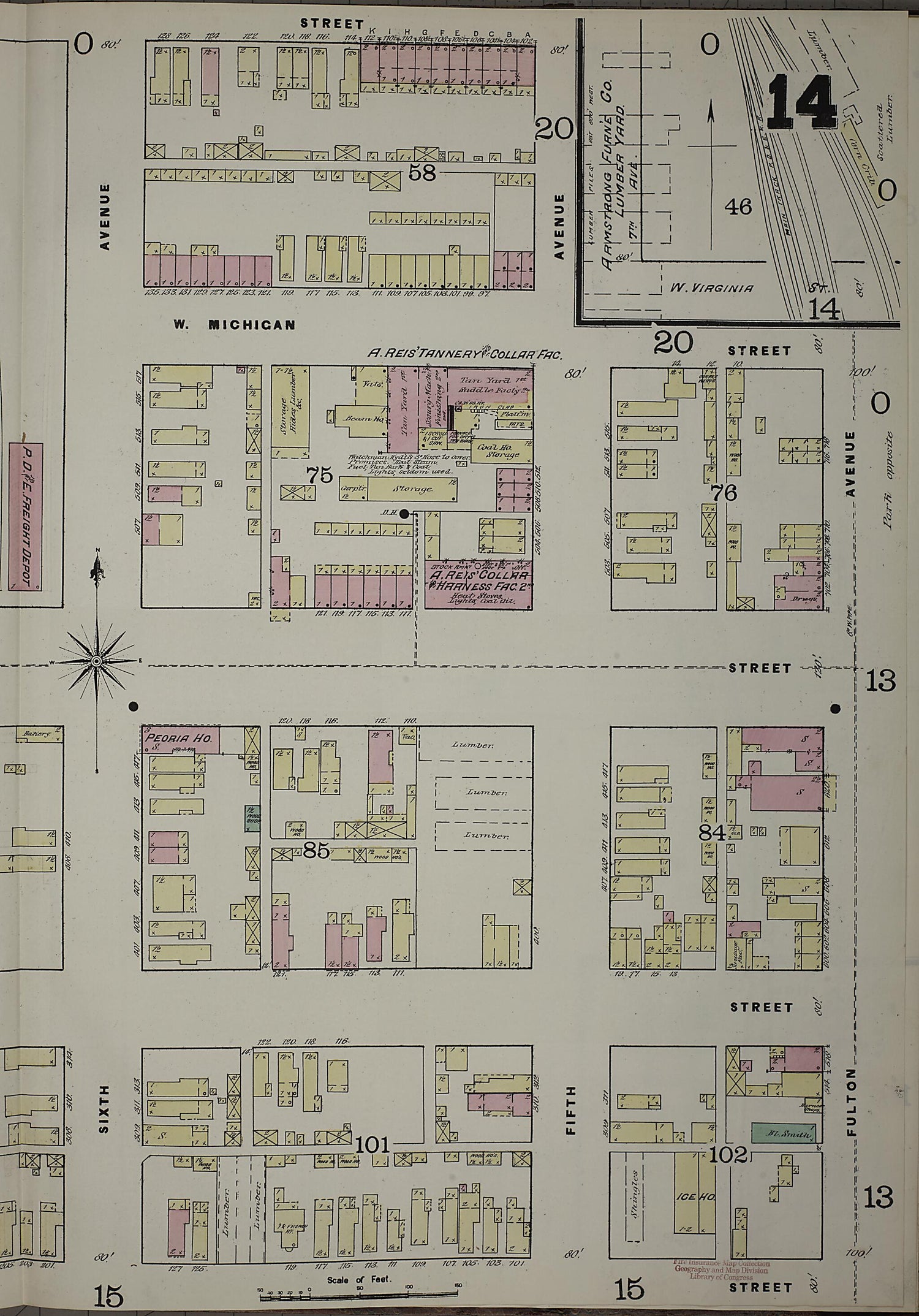 This old map of Evansville, Vanderburgh County, Indiana was created by Sanborn Map Company in 1884