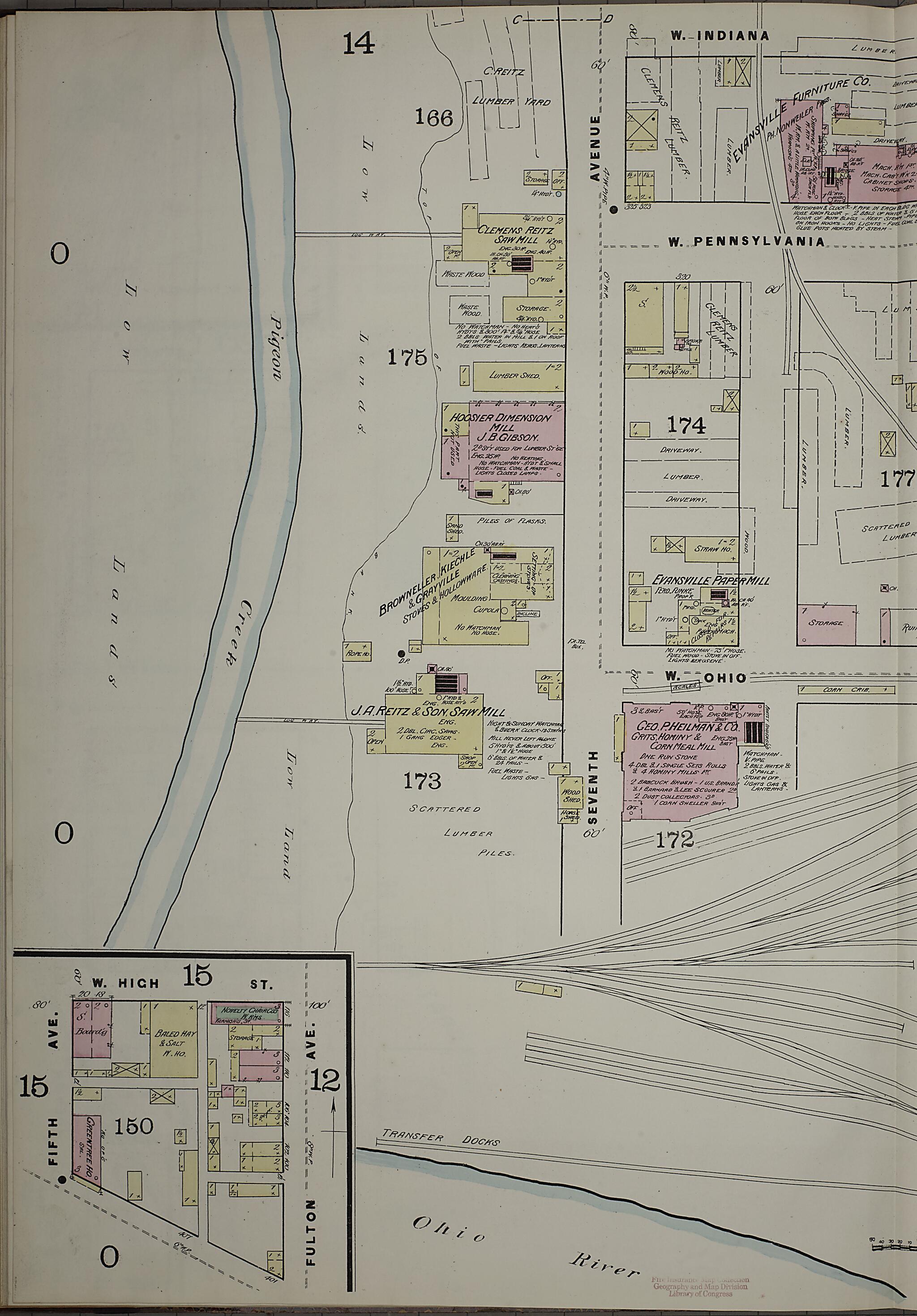 This old map of Evansville, Vanderburgh County, Indiana was created by Sanborn Map Company in 1884