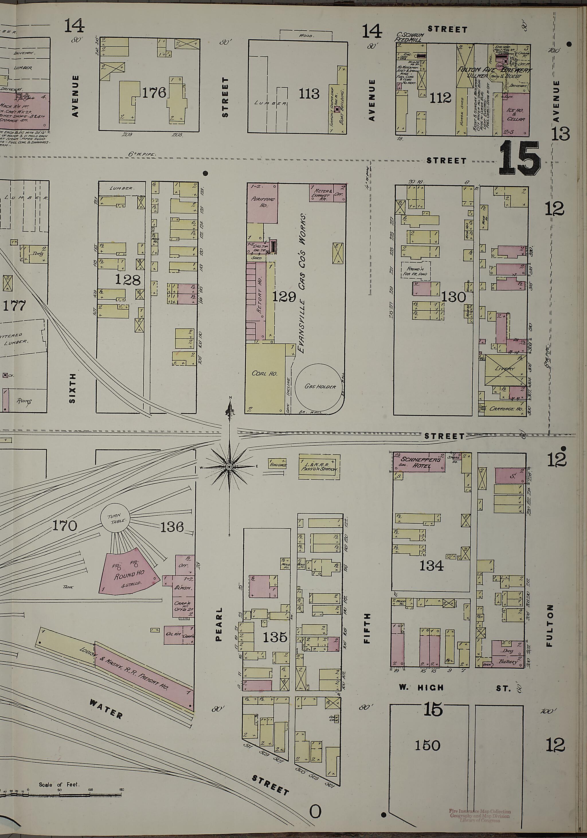 This old map of Evansville, Vanderburgh County, Indiana was created by Sanborn Map Company in 1884