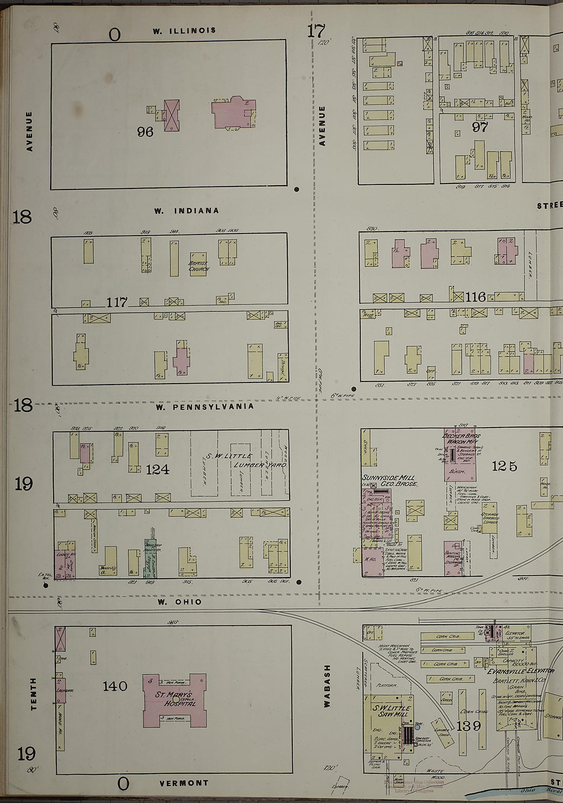 This old map of Evansville, Vanderburgh County, Indiana was created by Sanborn Map Company in 1884