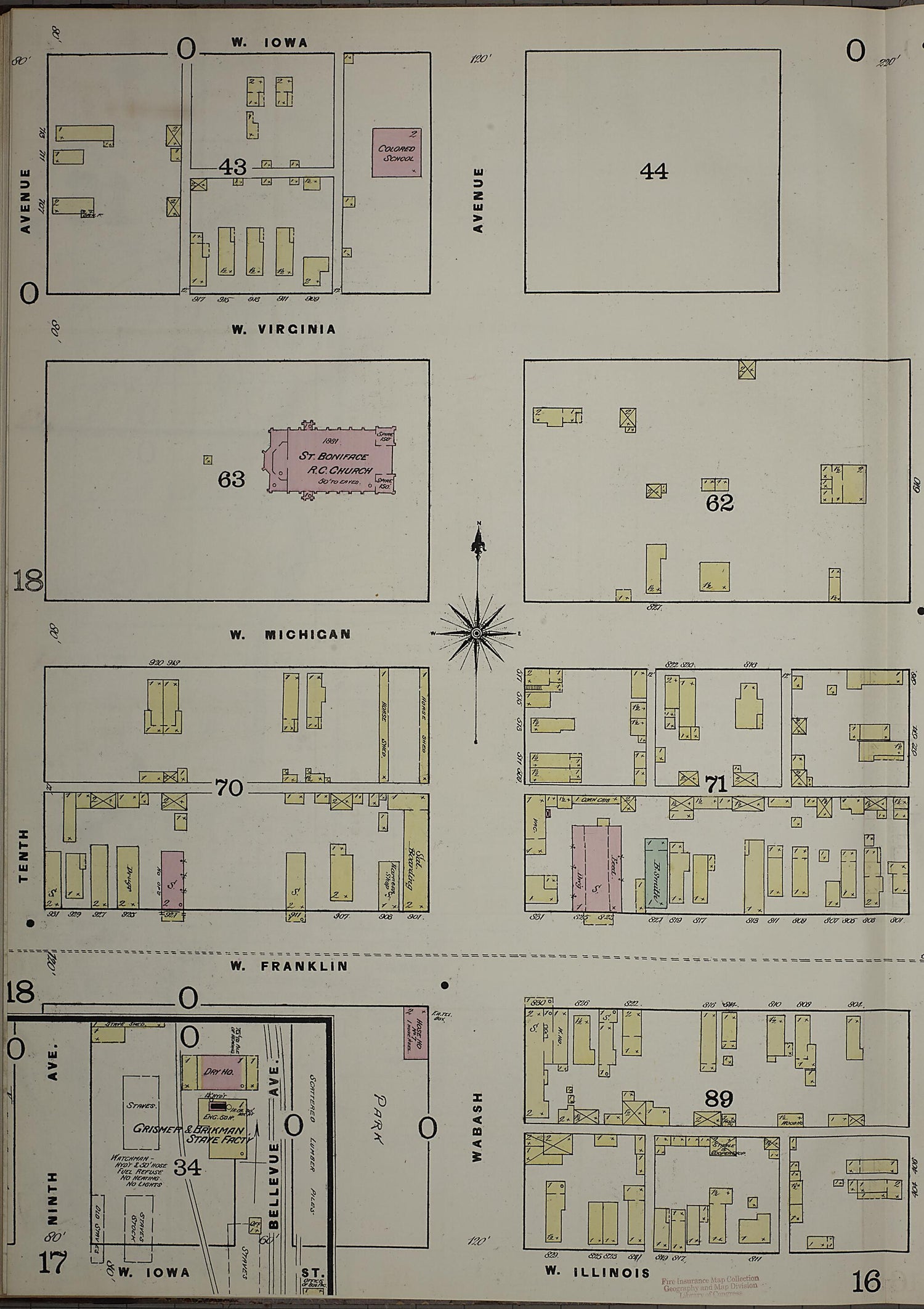 This old map of Evansville, Vanderburgh County, Indiana was created by Sanborn Map Company in 1884