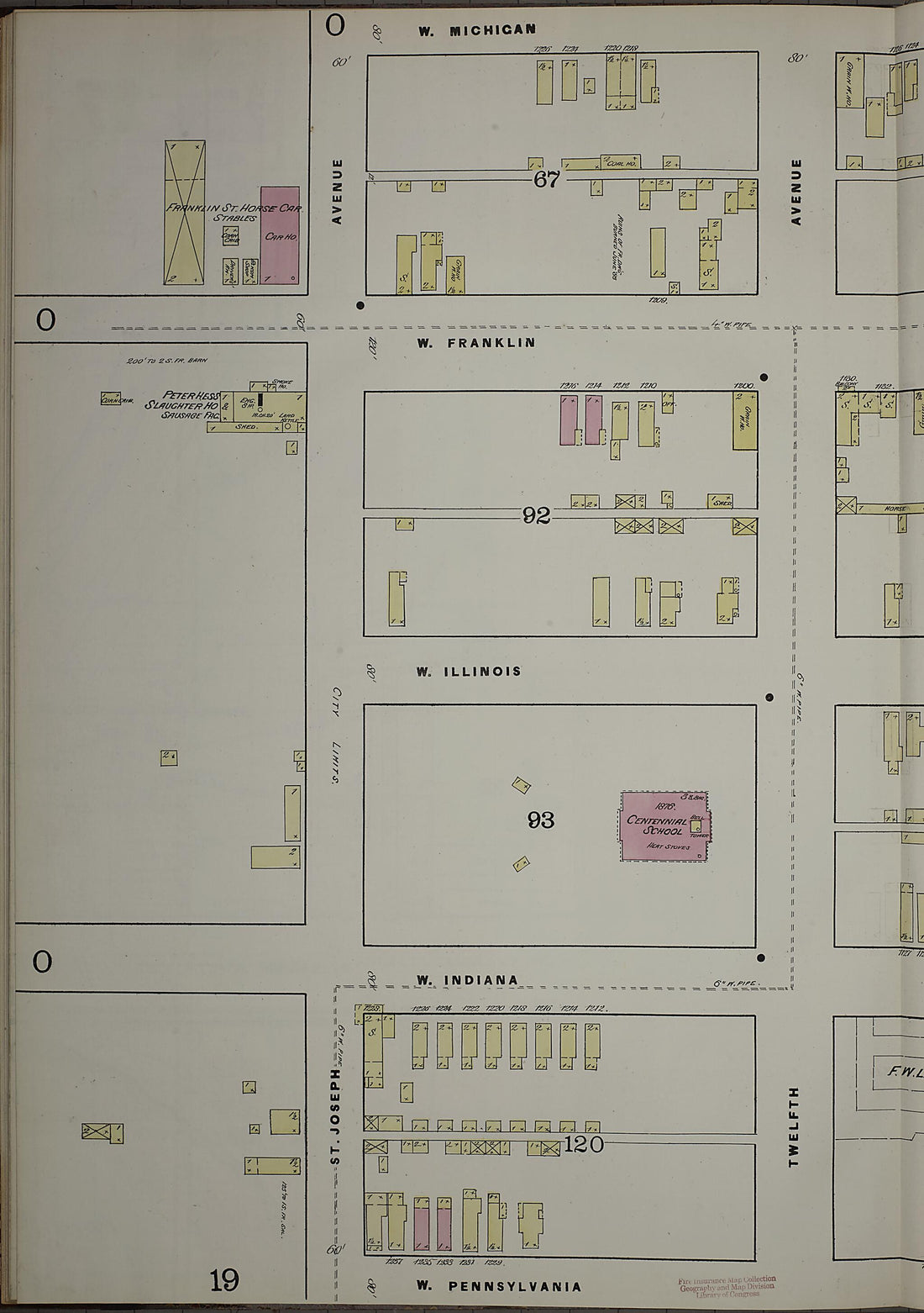 This old map of Evansville, Vanderburgh County, Indiana was created by Sanborn Map Company in 1884