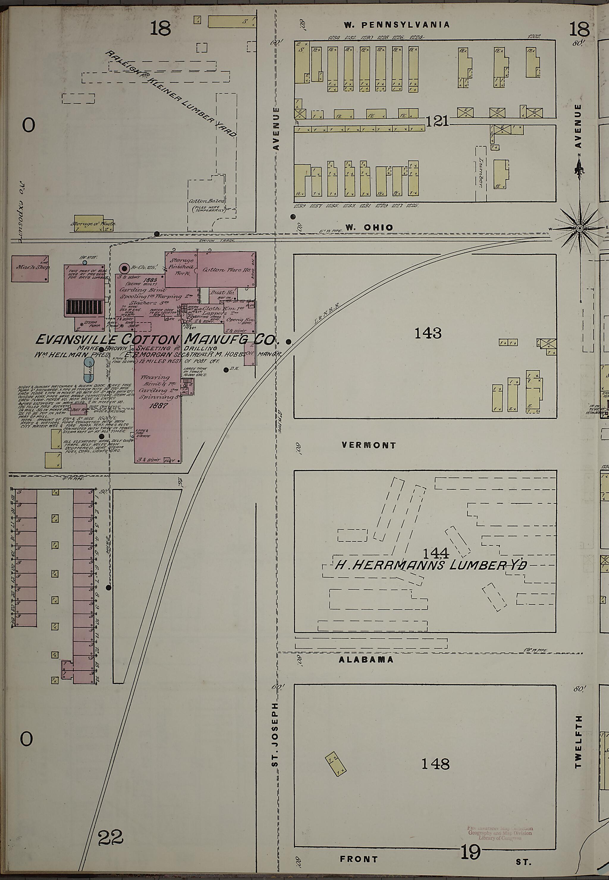 This old map of Evansville, Vanderburgh County, Indiana was created by Sanborn Map Company in 1884