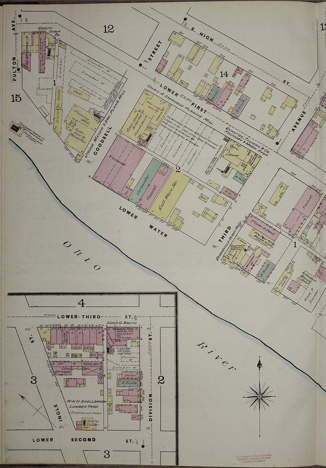 This old map of Evansville, Vanderburgh County, Indiana was created by Sanborn Map Company in 1884