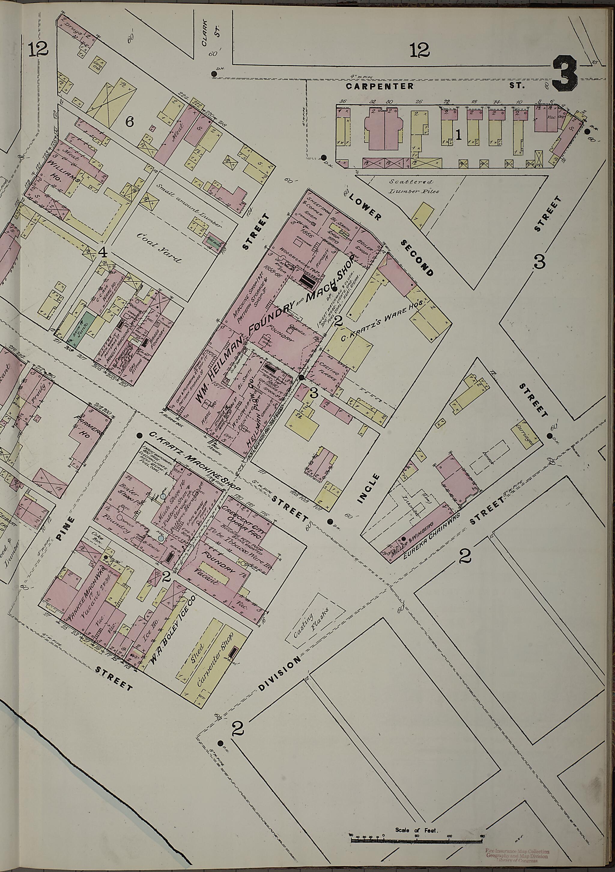 This old map of Evansville, Vanderburgh County, Indiana was created by Sanborn Map Company in 1884