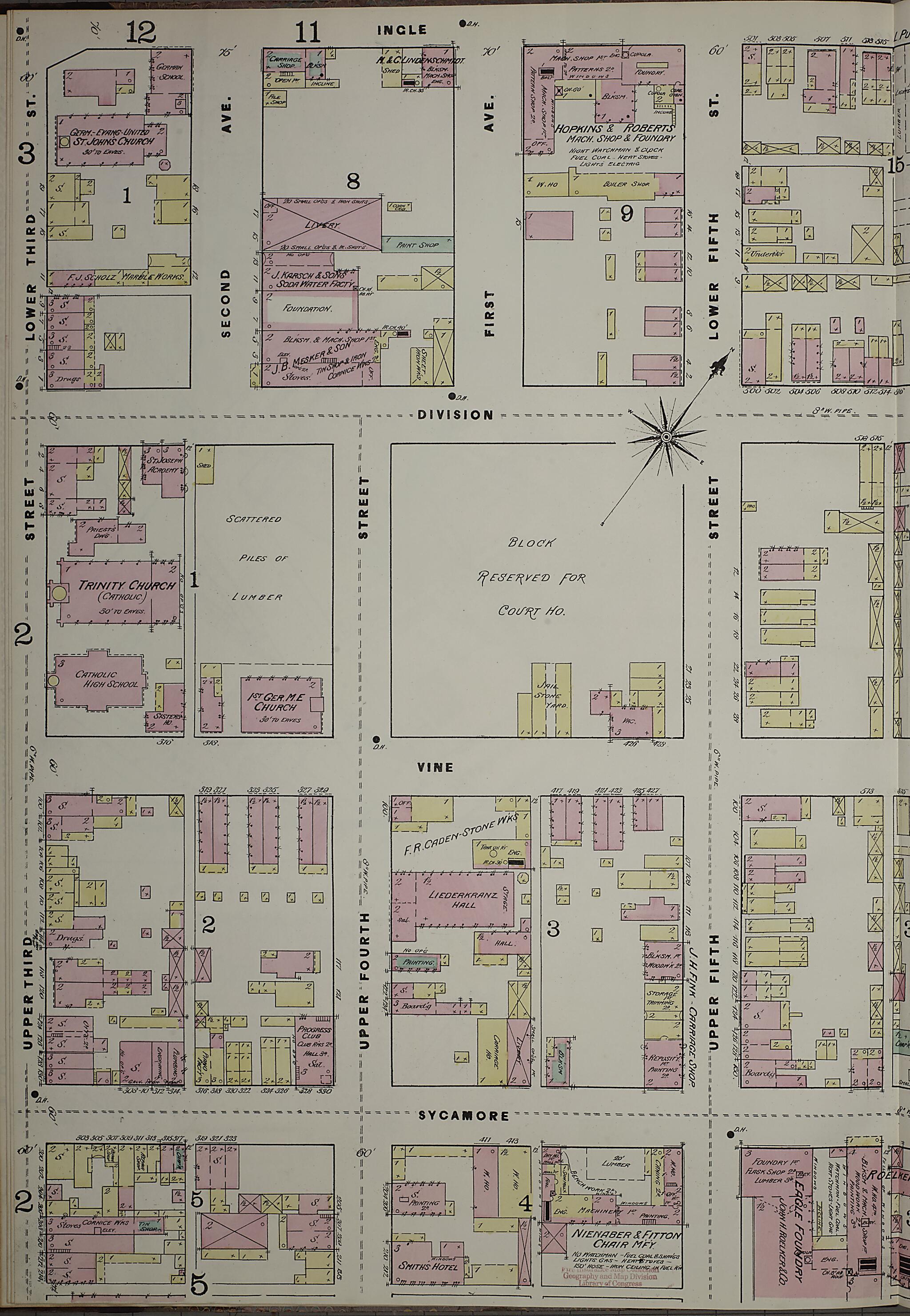 This old map of Evansville, Vanderburgh County, Indiana was created by Sanborn Map Company in 1884