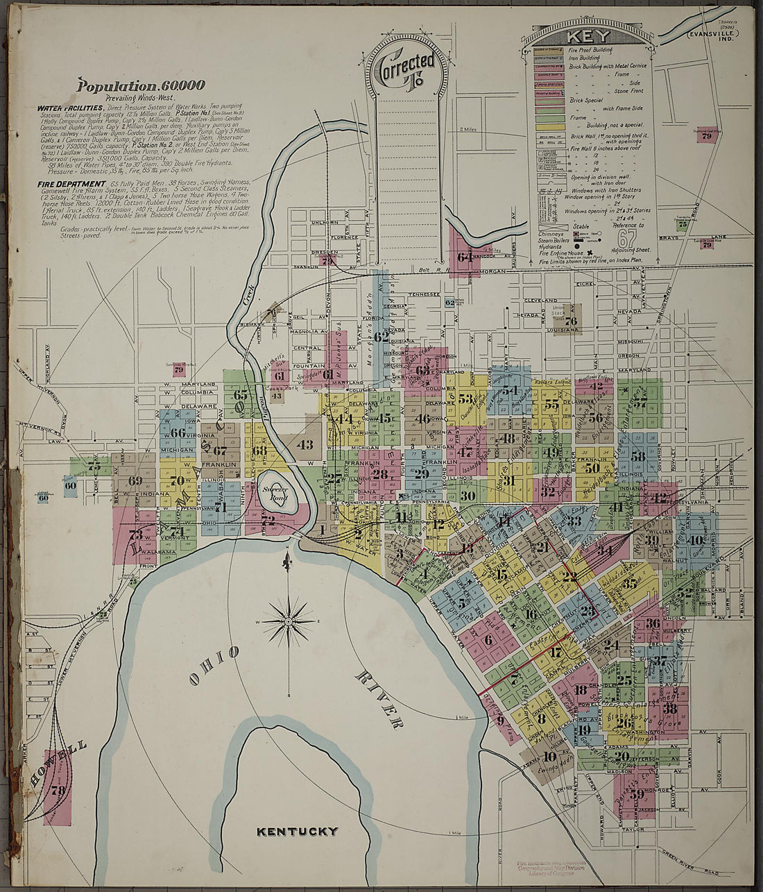 This old map of Evansville, Vanderburgh County, Indiana was created by Sanborn Map Company in 1895