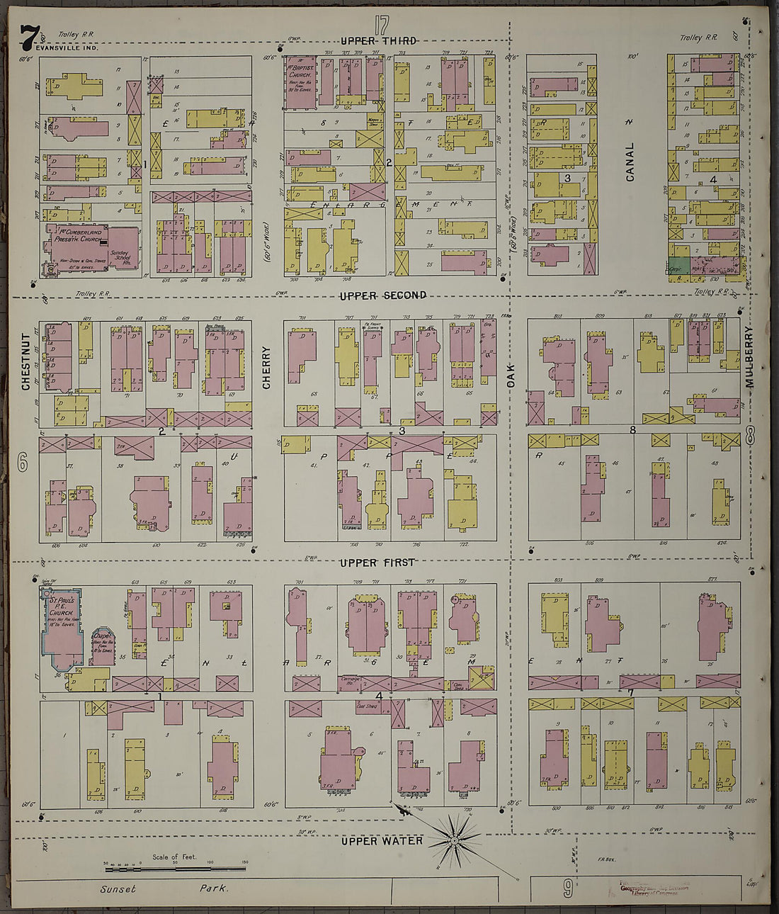 This old map of Evansville, Vanderburgh County, Indiana was created by Sanborn Map Company in 1895