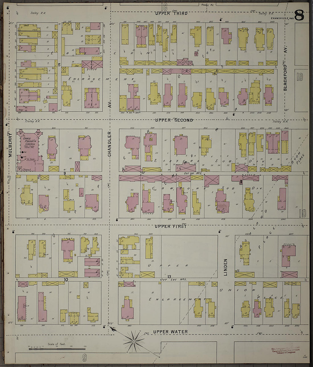 This old map of Evansville, Vanderburgh County, Indiana was created by Sanborn Map Company in 1895