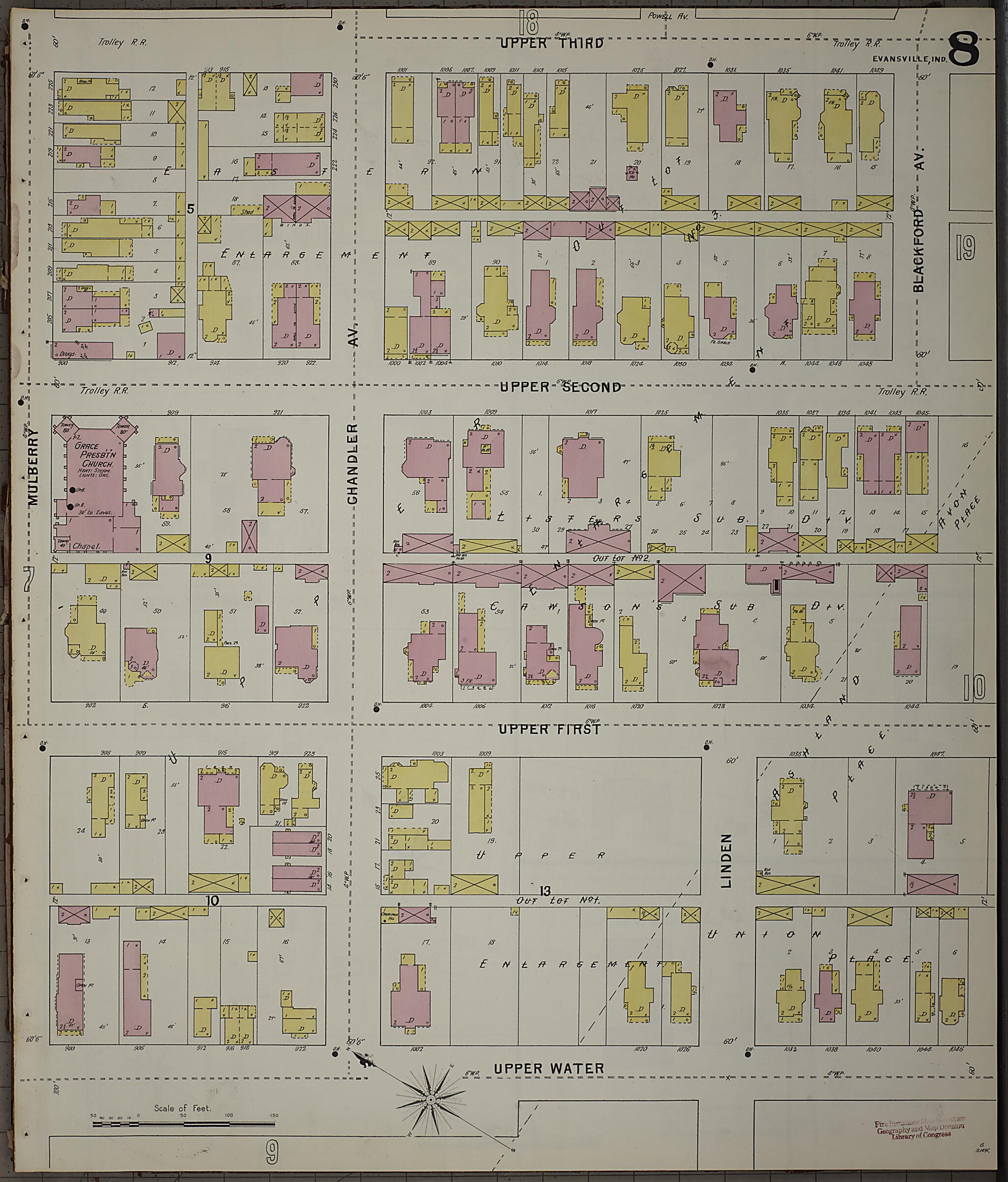 This old map of Evansville, Vanderburgh County, Indiana was created by Sanborn Map Company in 1895