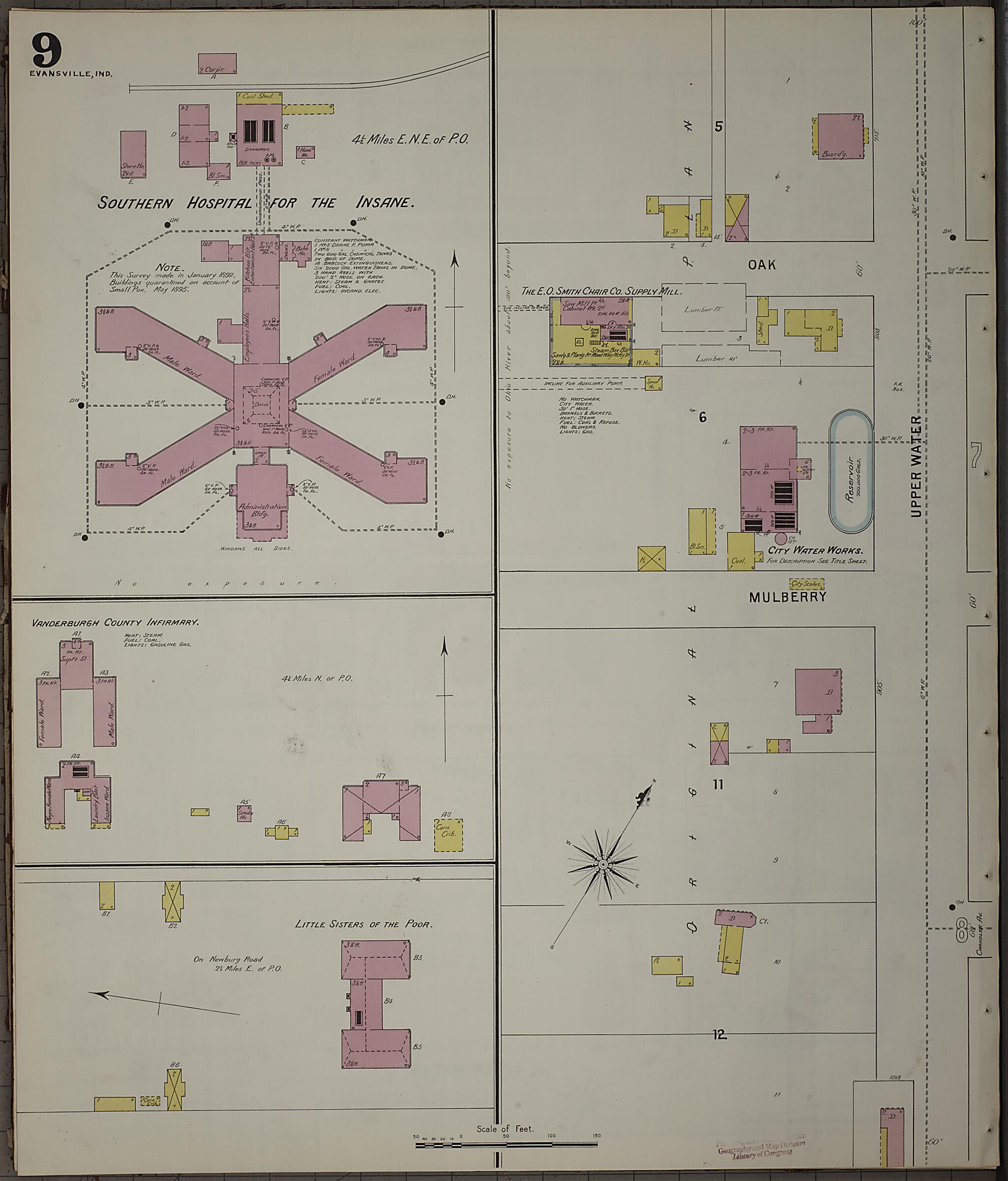 This old map of Evansville, Vanderburgh County, Indiana was created by Sanborn Map Company in 1895