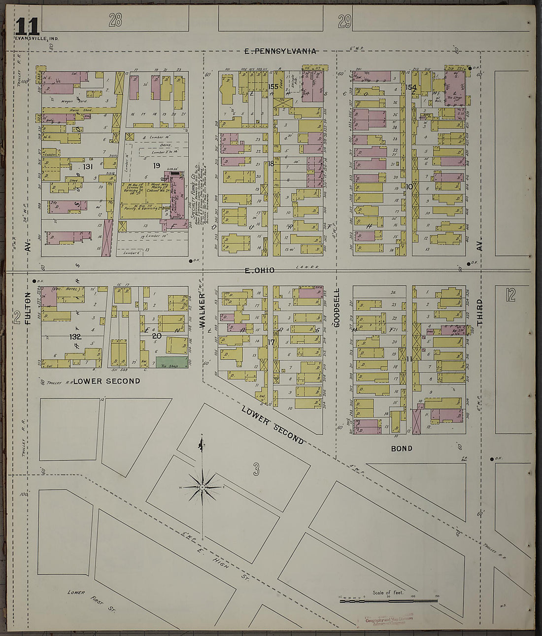 This old map of Evansville, Vanderburgh County, Indiana was created by Sanborn Map Company in 1895