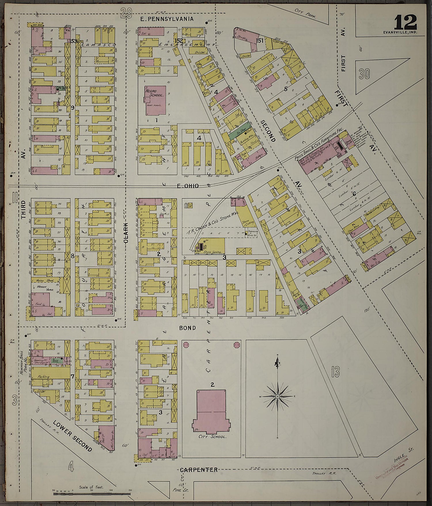 This old map of Evansville, Vanderburgh County, Indiana was created by Sanborn Map Company in 1895