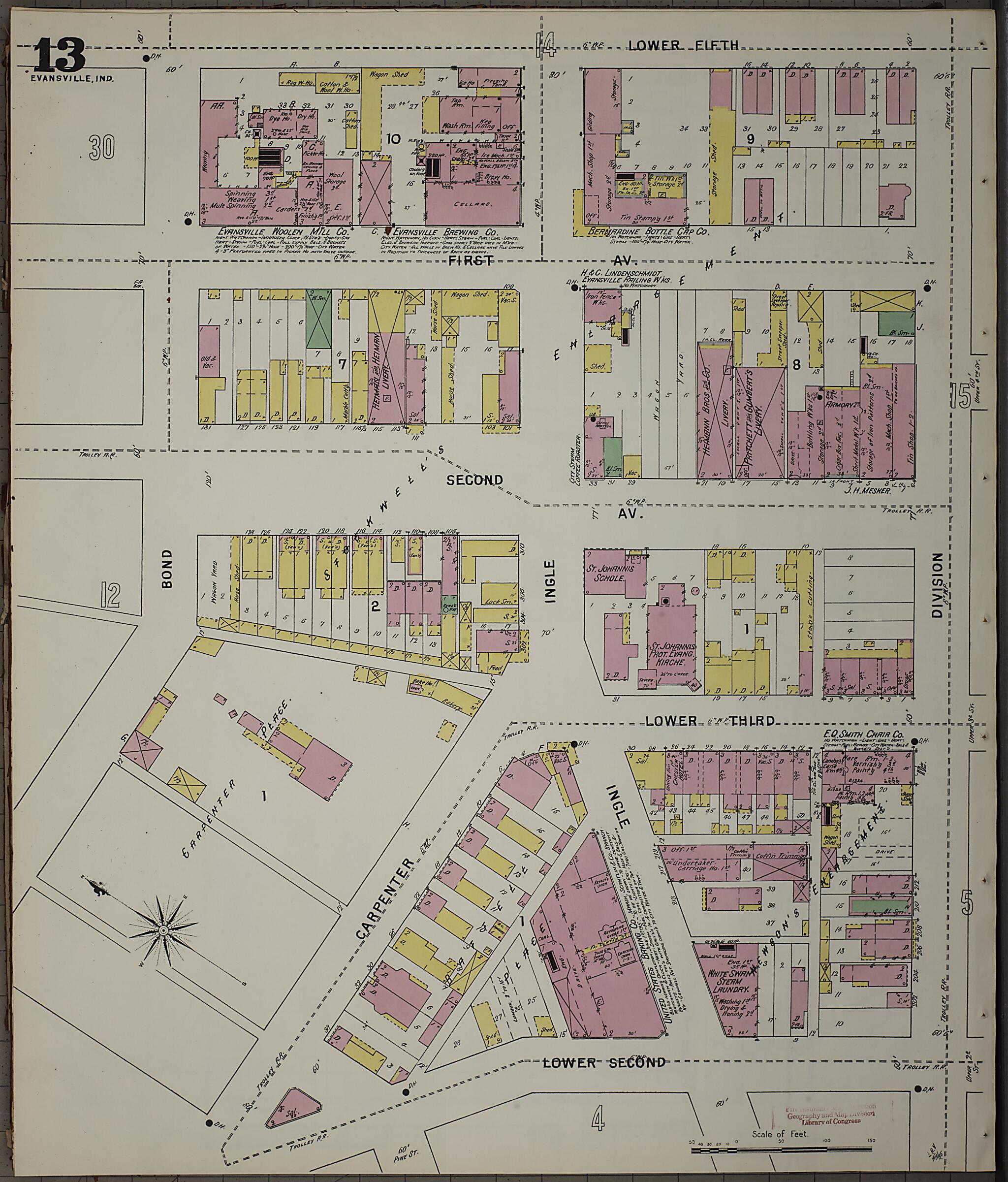 This old map of Evansville, Vanderburgh County, Indiana was created by Sanborn Map Company in 1895