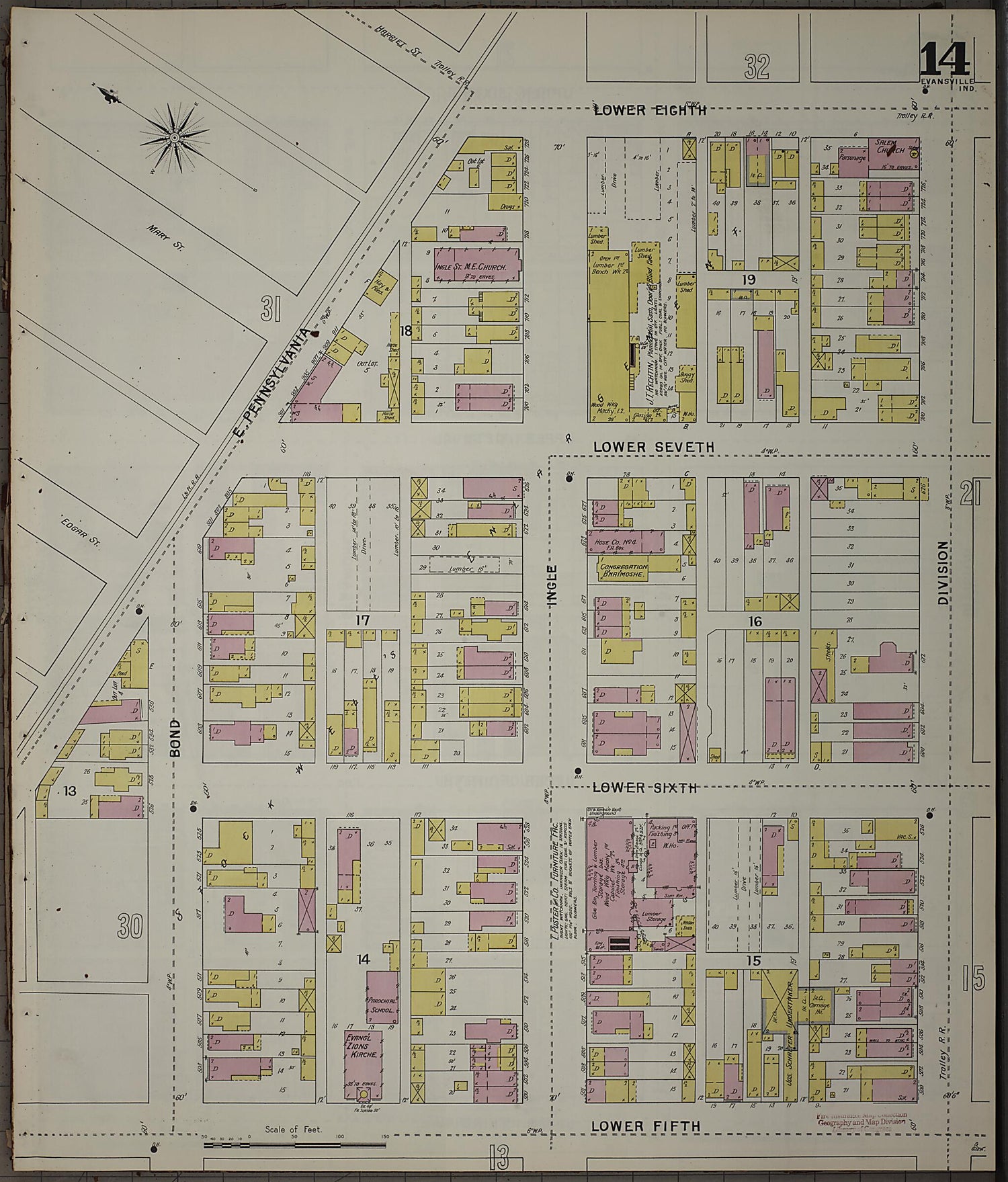 This old map of Evansville, Vanderburgh County, Indiana was created by Sanborn Map Company in 1895