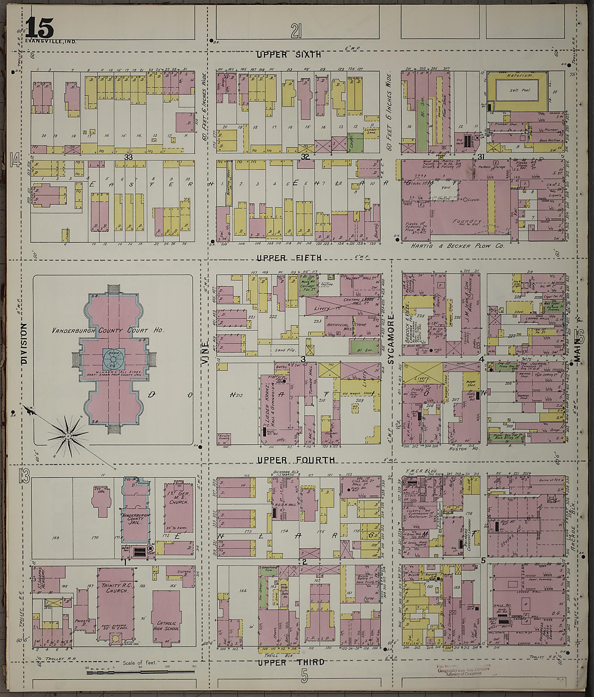 This old map of Evansville, Vanderburgh County, Indiana was created by Sanborn Map Company in 1895