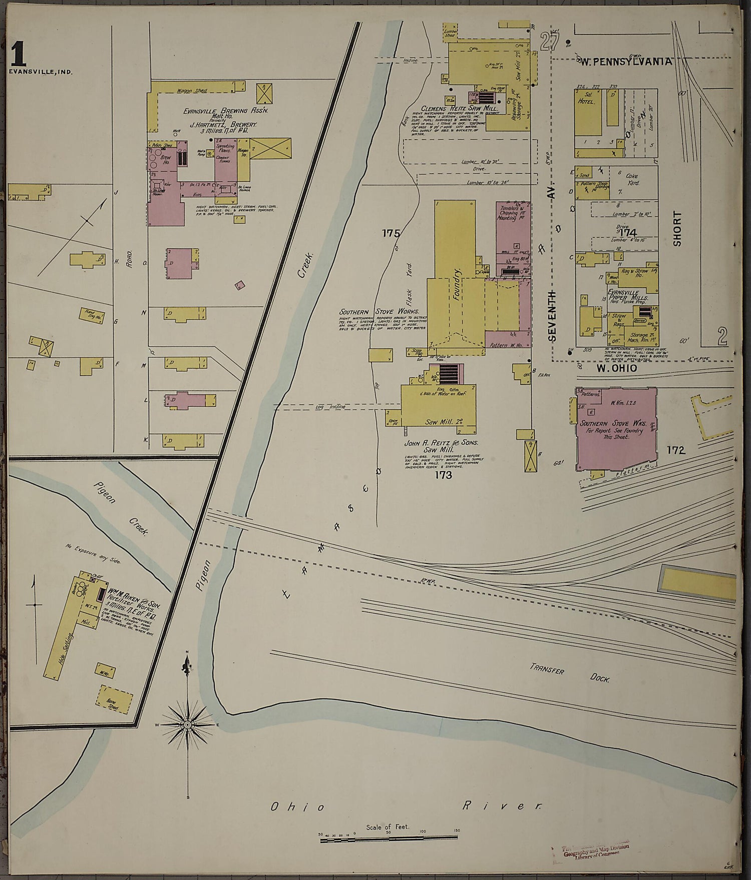 This old map of Evansville, Vanderburgh County, Indiana was created by Sanborn Map Company in 1895