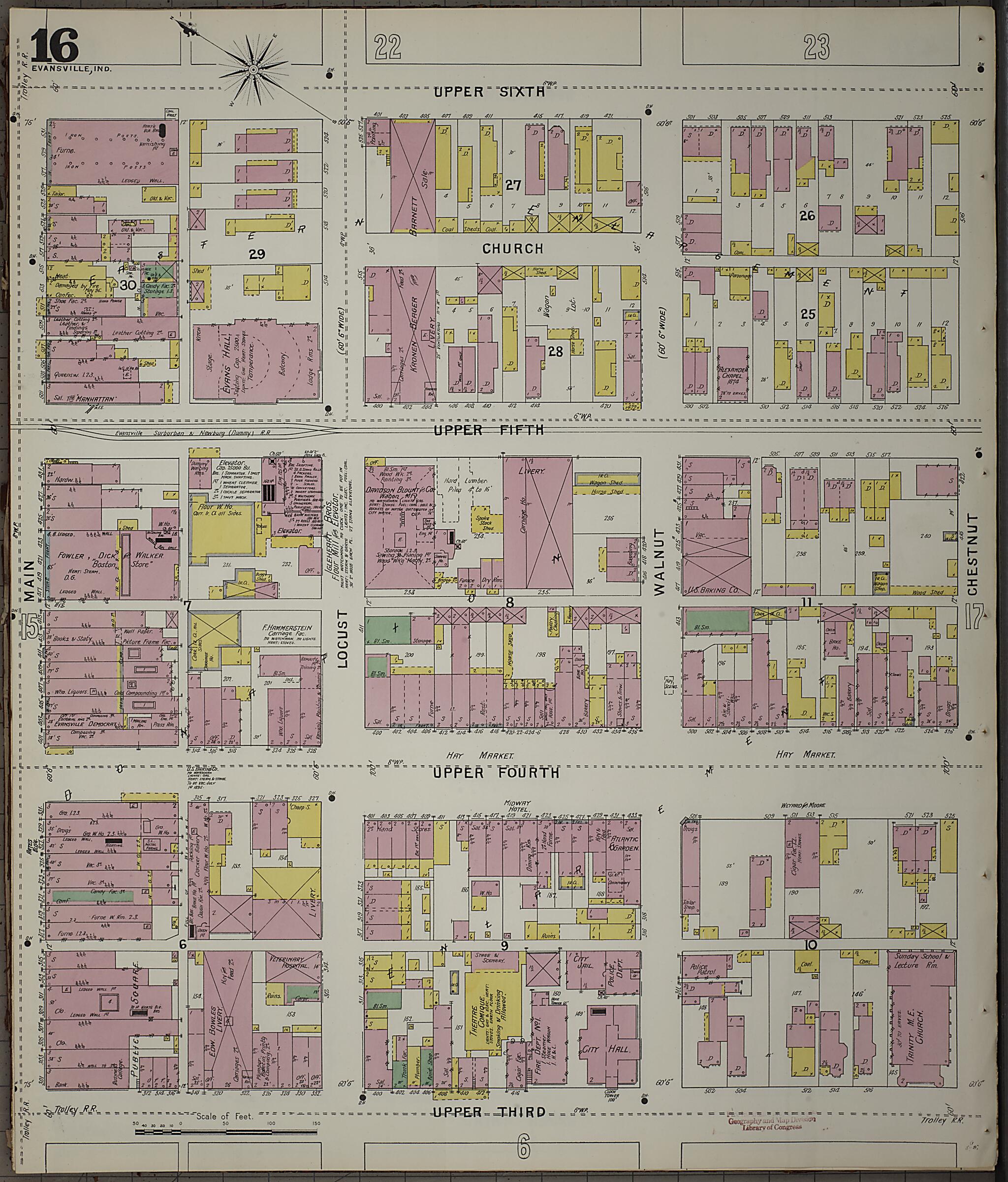 This old map of Evansville, Vanderburgh County, Indiana was created by Sanborn Map Company in 1895