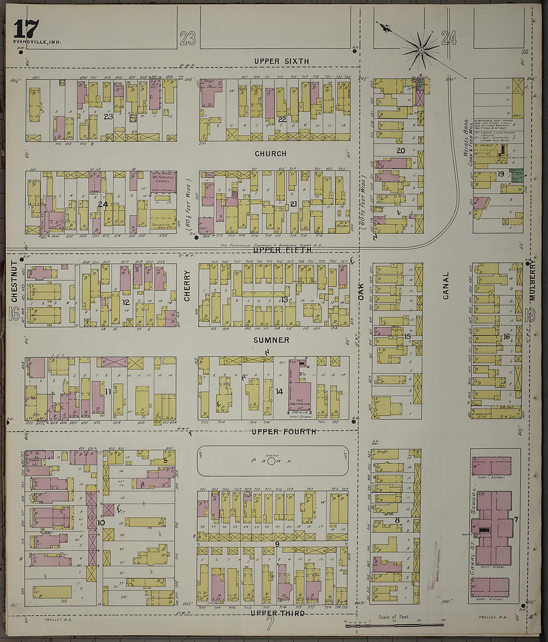 This old map of Evansville, Vanderburgh County, Indiana was created by Sanborn Map Company in 1895