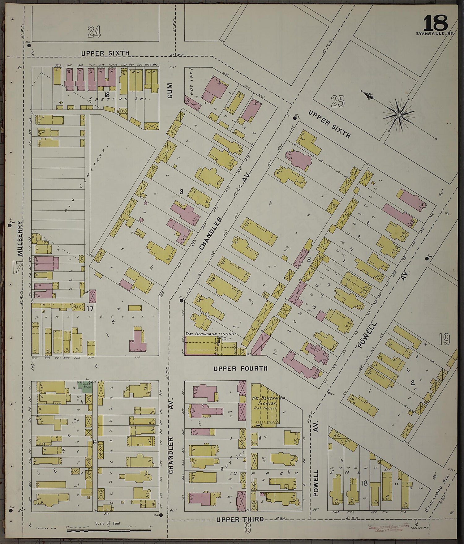 This old map of Evansville, Vanderburgh County, Indiana was created by Sanborn Map Company in 1895